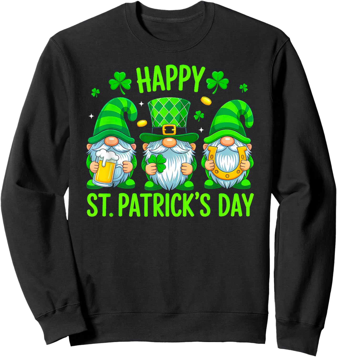 Irish Gnomes Lucky Shamrock Gnome Happy St Patricks Day Sweatshirt - Sweatshirt | Black