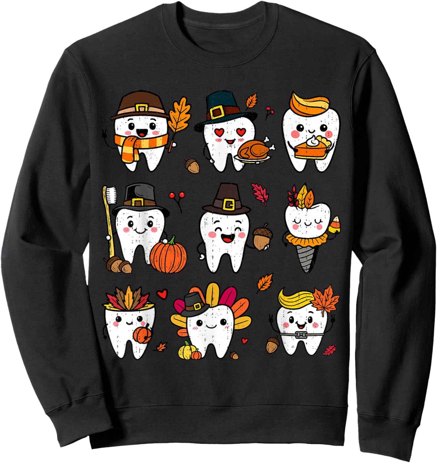 Cute Teeth Turkey Dentist Thanksgiving Fall Dental Assistant Sweatshirt - Sweatshirt | Black