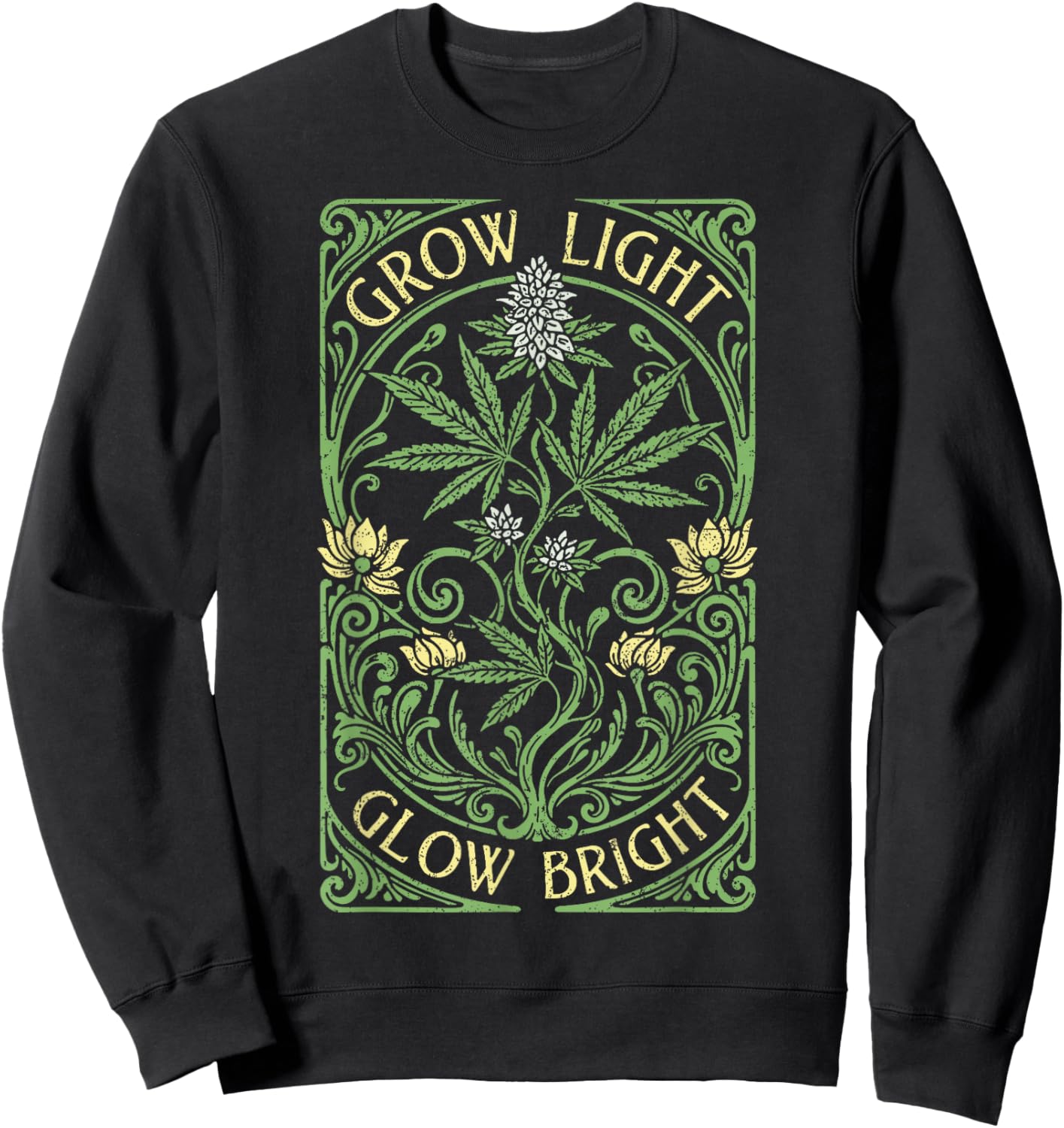 Boho Weed Grow Light Glow Bright Vintage Marijuana Stoner Sweatshirt - Sweatshirt | Black