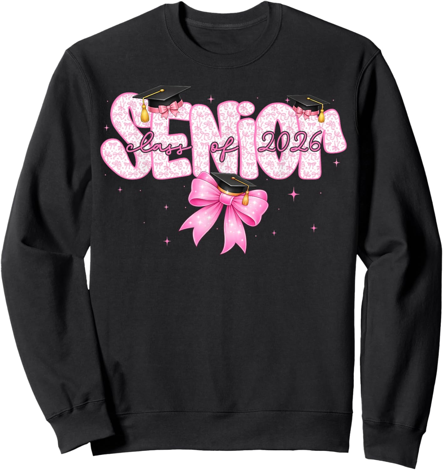 Senior Class of 2026 Coquette Bow Graduation Girl Kid Sweatshirt - Sweatshirt | Black