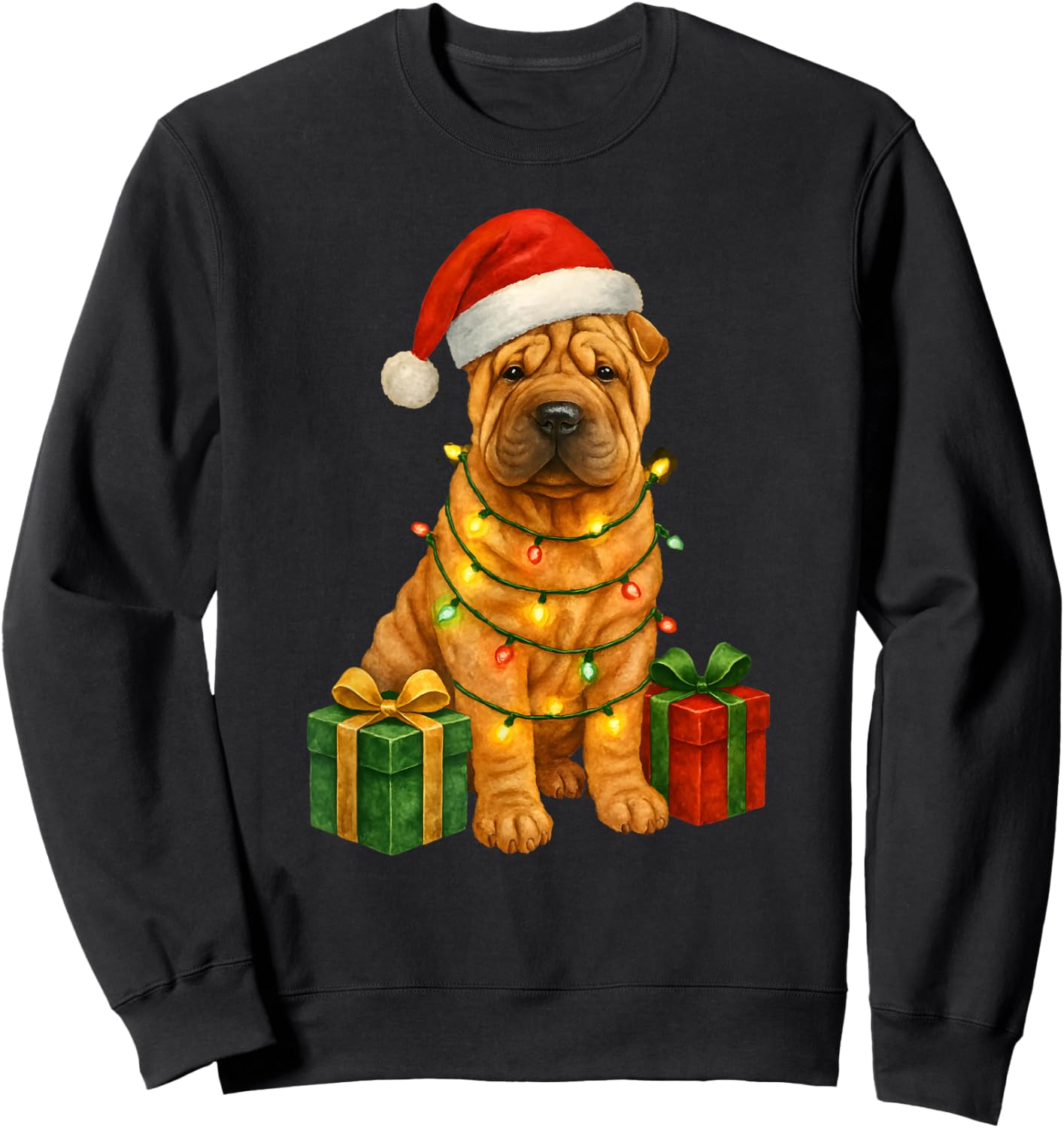 Christmas Shar Pei Dog Cute Funny Santa Hat Sweatshirt - Sweatshirt | Black