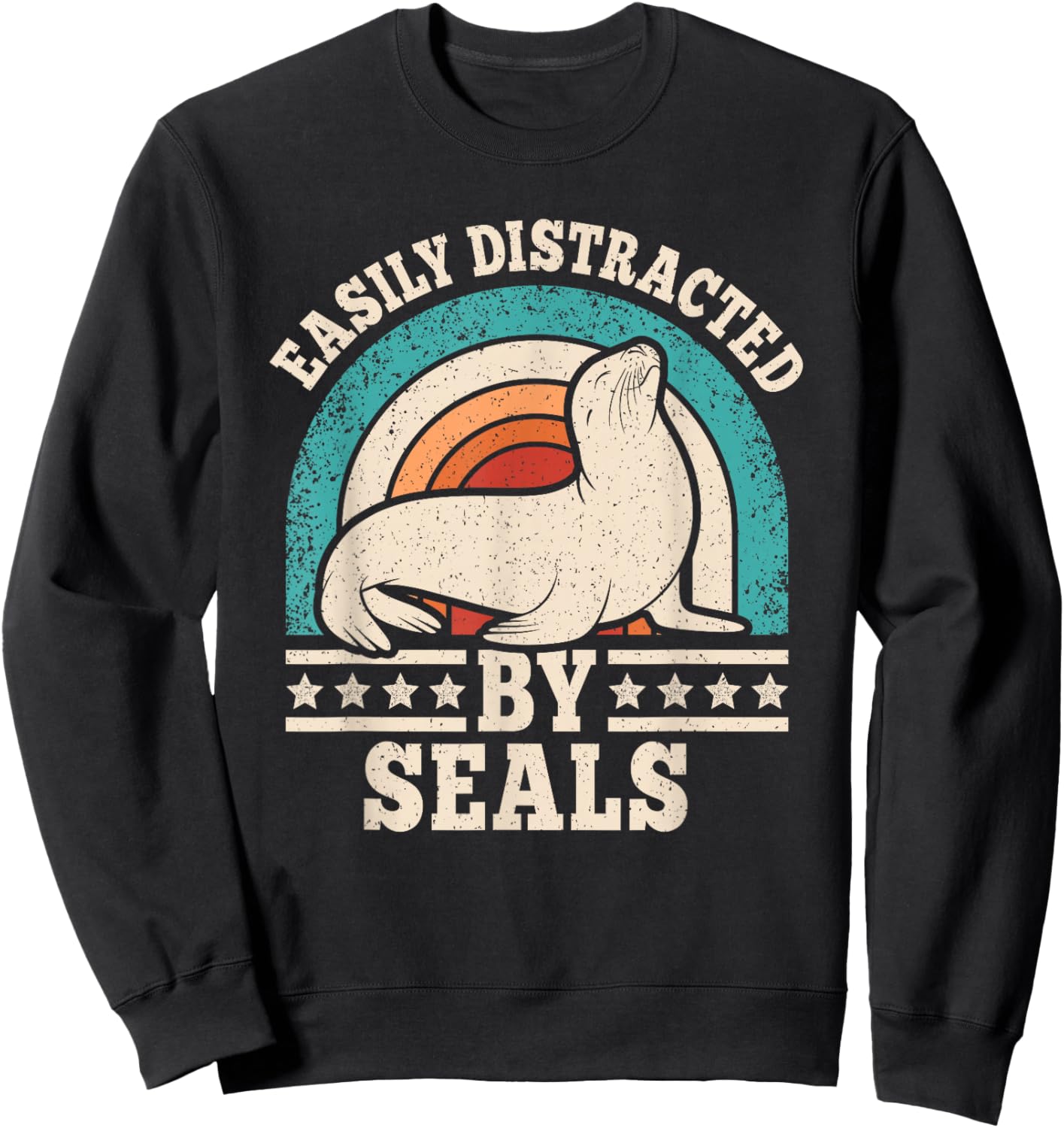 Easily Distracted by Seals Retro Seal Men Women Sweatshirt - Sweatshirt | Black