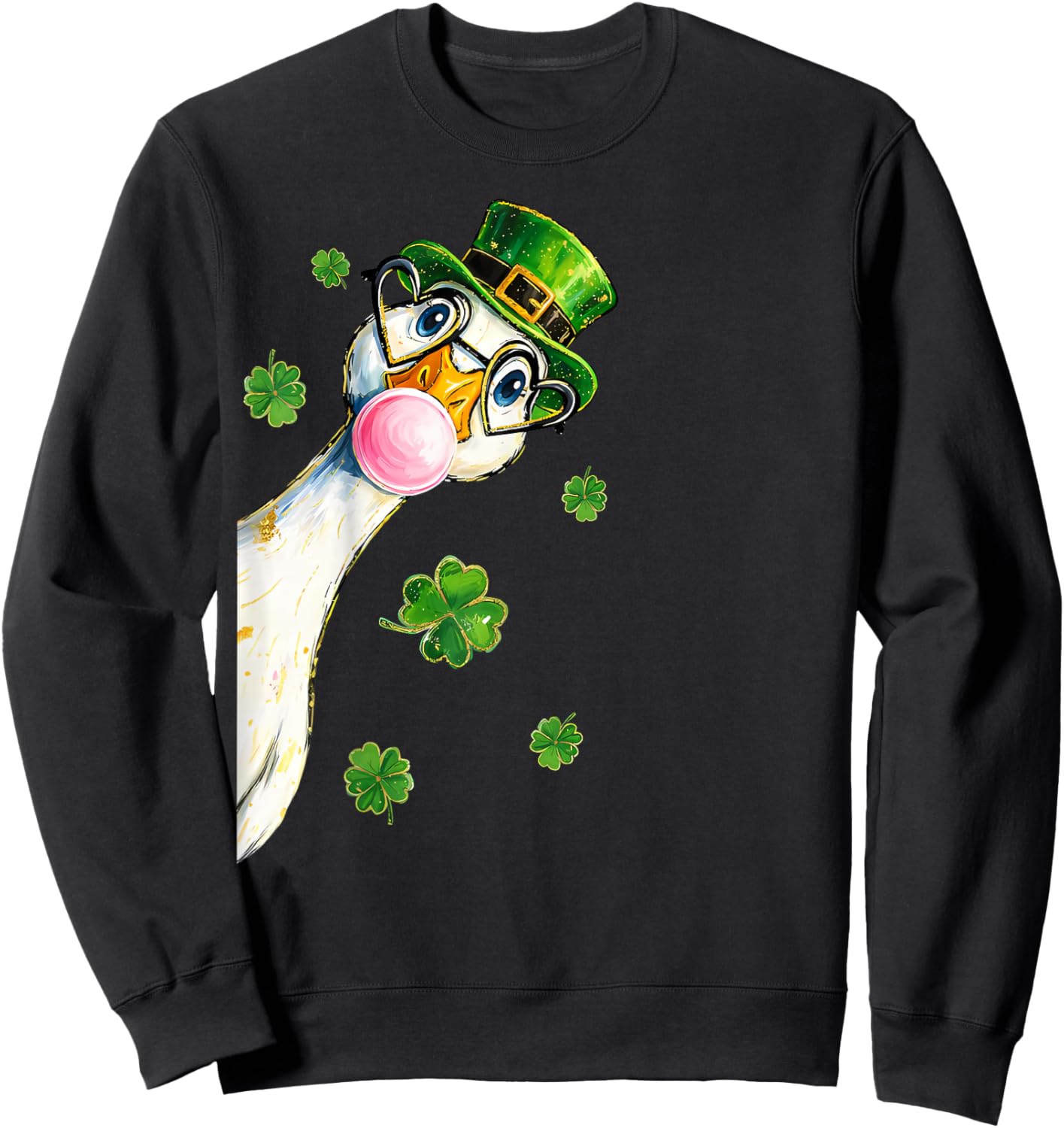 St Patrick’s Day Goose Leprechaun Bubblegum Shamrock Goose Sweatshirt - Sweatshirt | Black