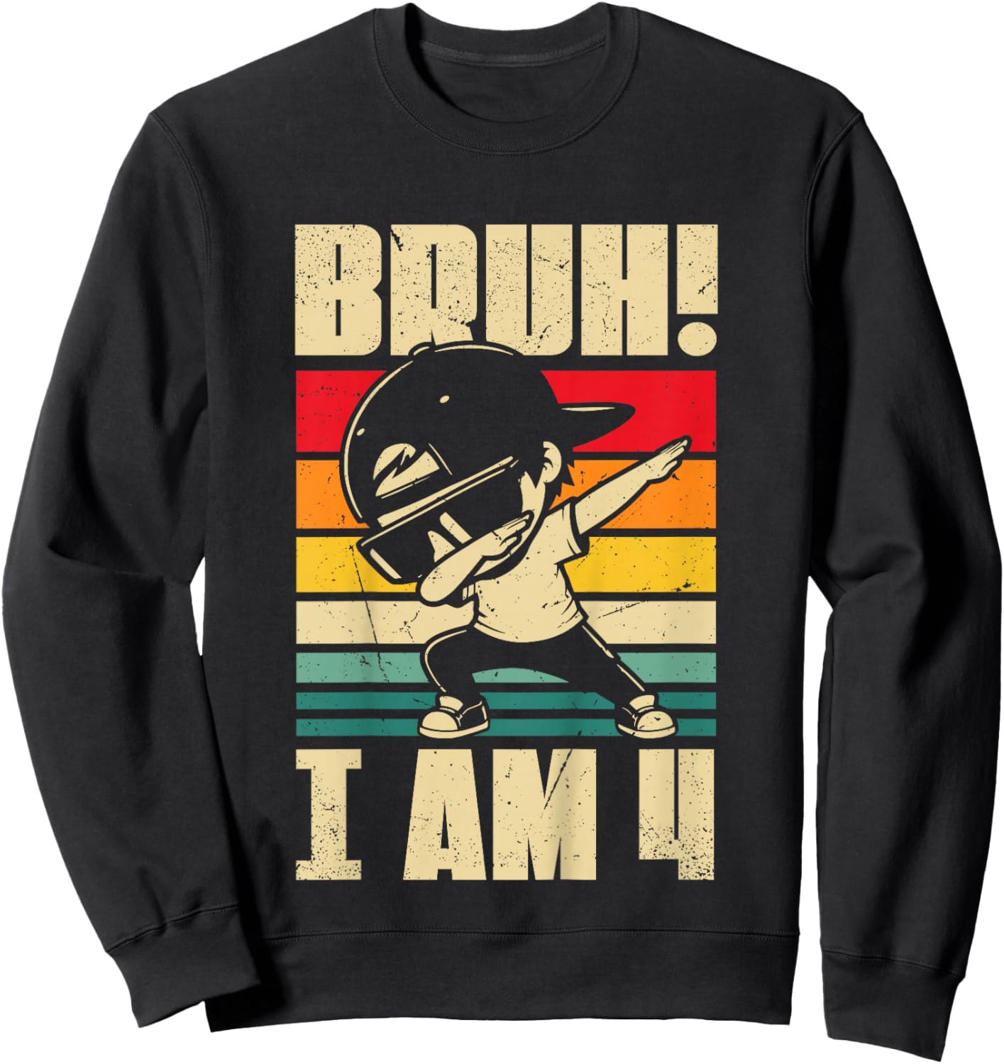 Bruh I Am 4 Year Old Dabbing Boy 4th Birthday Decorations Sweatshirt - Sweatshirt | Black