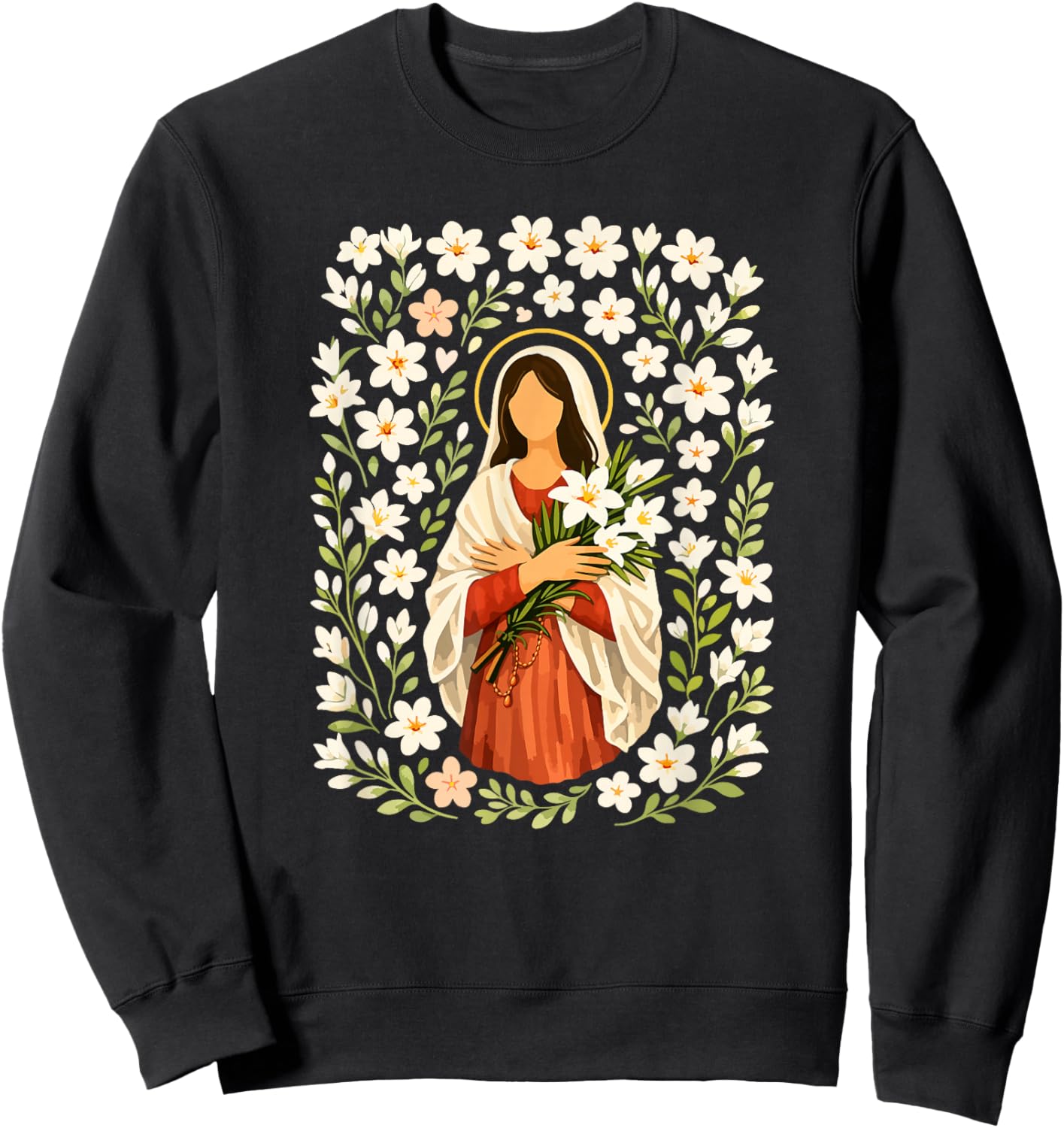St Maria Goretti Lillies Artwork Catholic Sweatshirt - Sweatshirt | Black