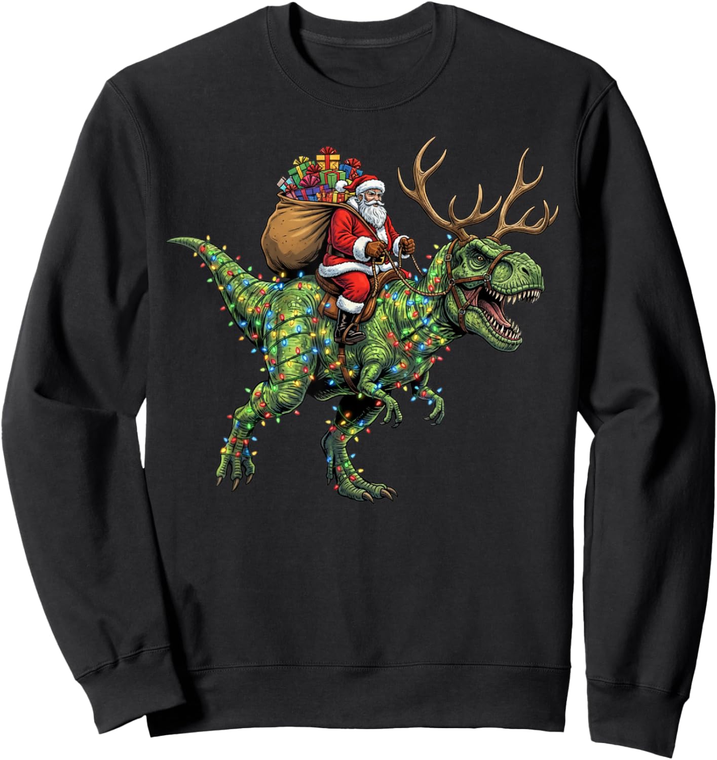 Funny Santa Riding Dinosaur T rex Christmas Boys Men Kids Sweatshirt - Sweatshirt | Black