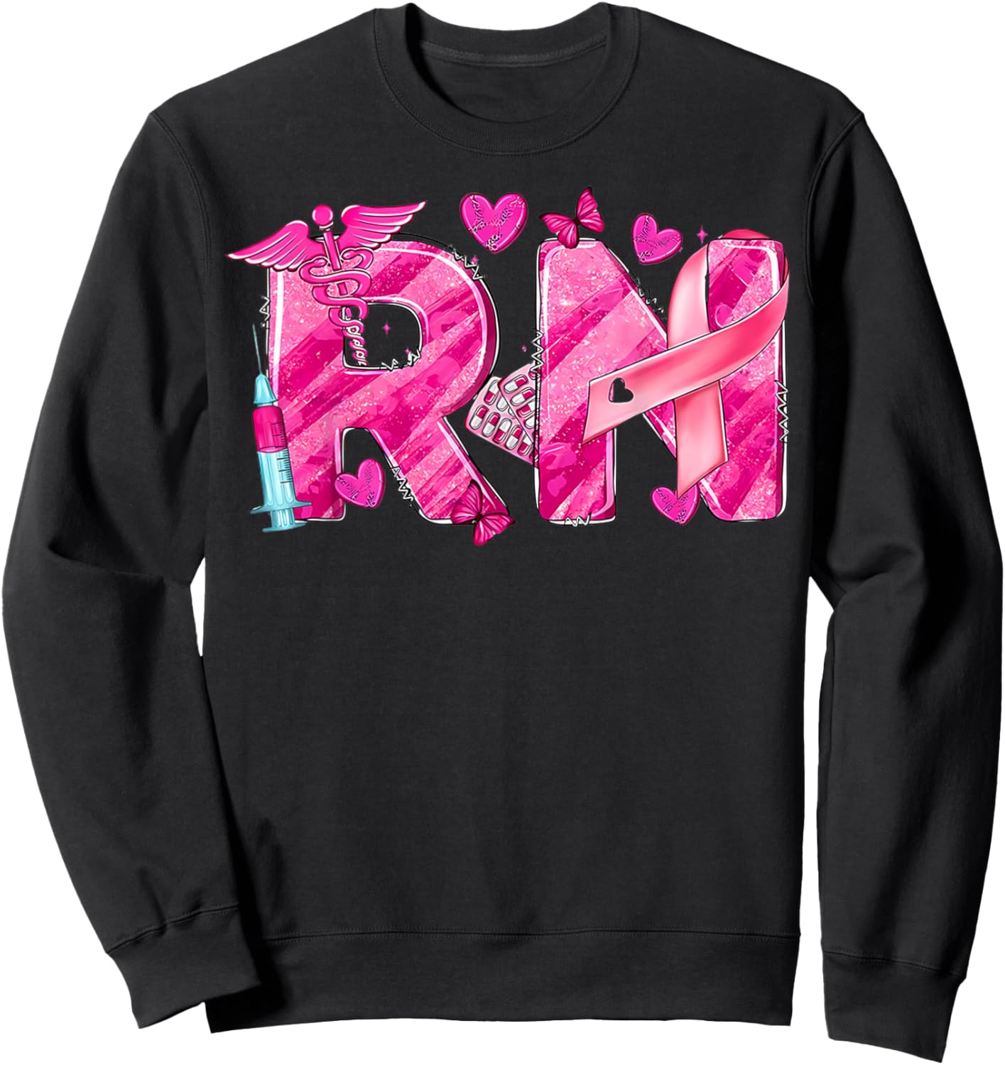 Nurse Breast Cancer Awareness Pink Ribbon Nursing RN Life Sweatshirt - Sweatshirt | Black