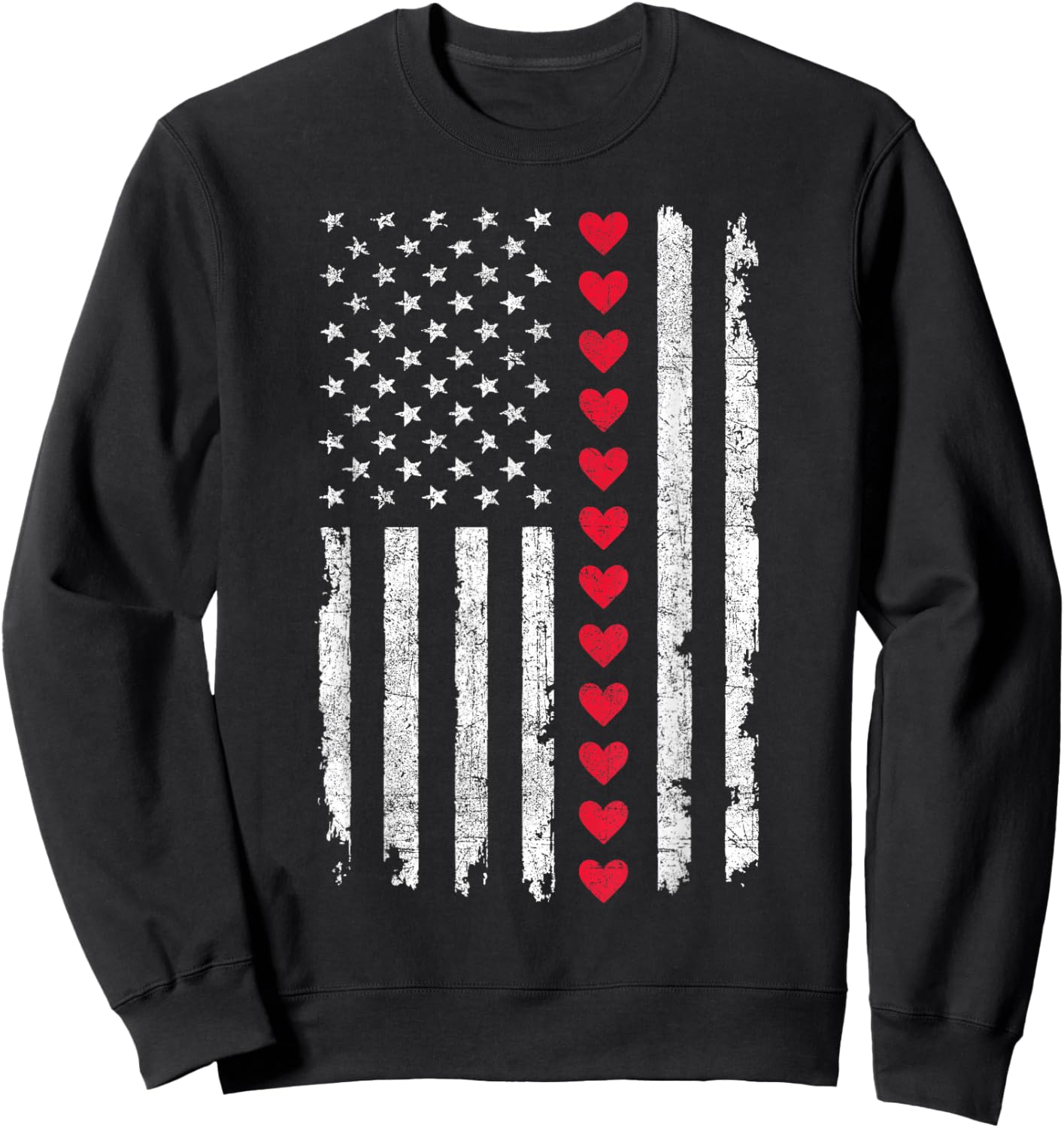 Valentines Day US American Flag Red Hearts Patriotic Love Sweatshirt - Sweatshirt | Black