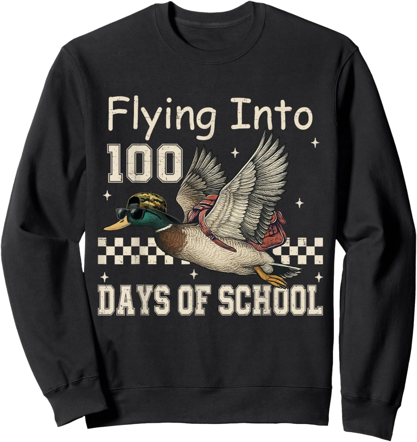 Flying Into 100 Days of School Camo Duck Hunting Sweatshirt - Sweatshirt | Black