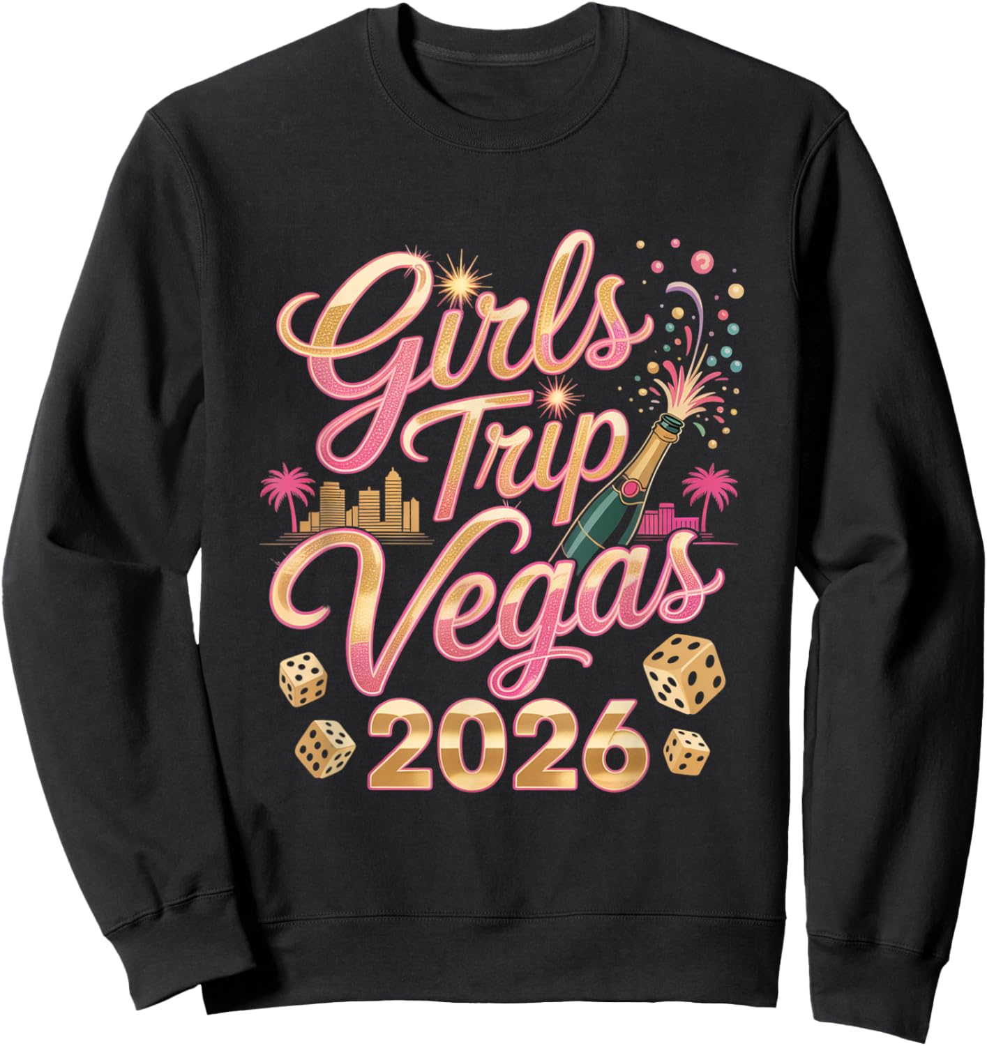 Girls Trip Vegas 2026 Confetti Party Crew Sweatshirt - Sweatshirt | Black