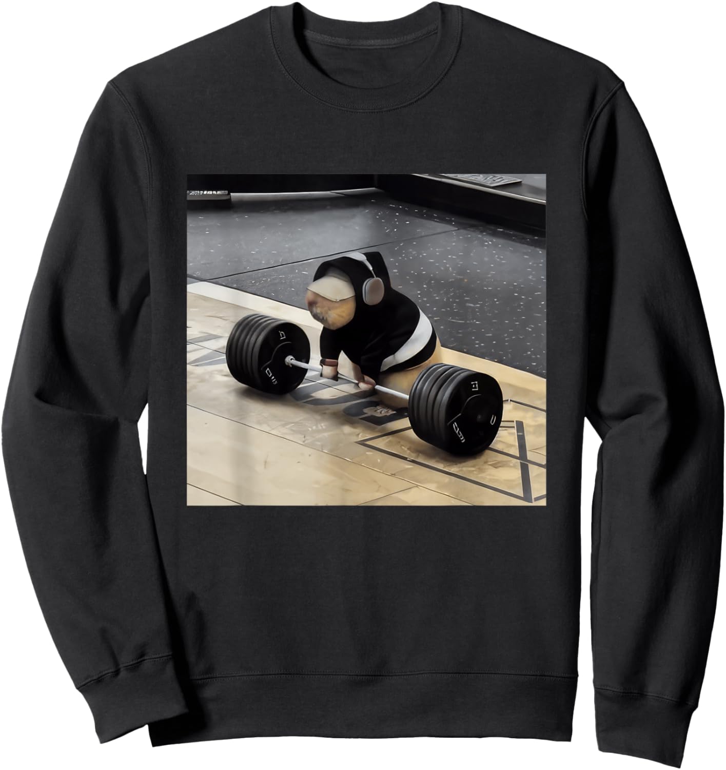 Hamster Gym Deadlift Funny Cute Rat Weightlifting Workout Sweatshirt - Sweatshirt | Black