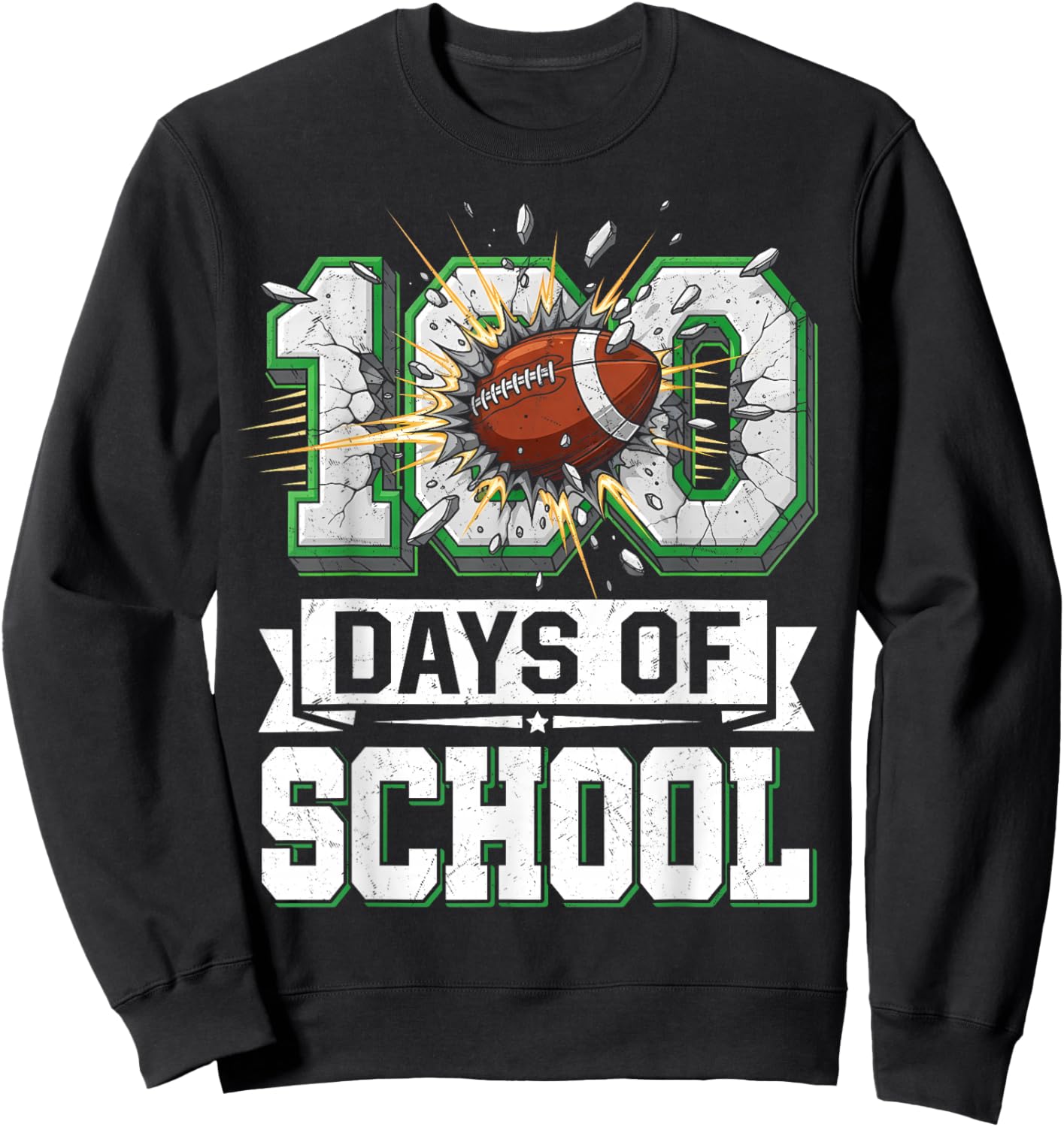 100th Day of School Football 100 Days of School Boys Kids Sweatshirt - Sweatshirt | Black