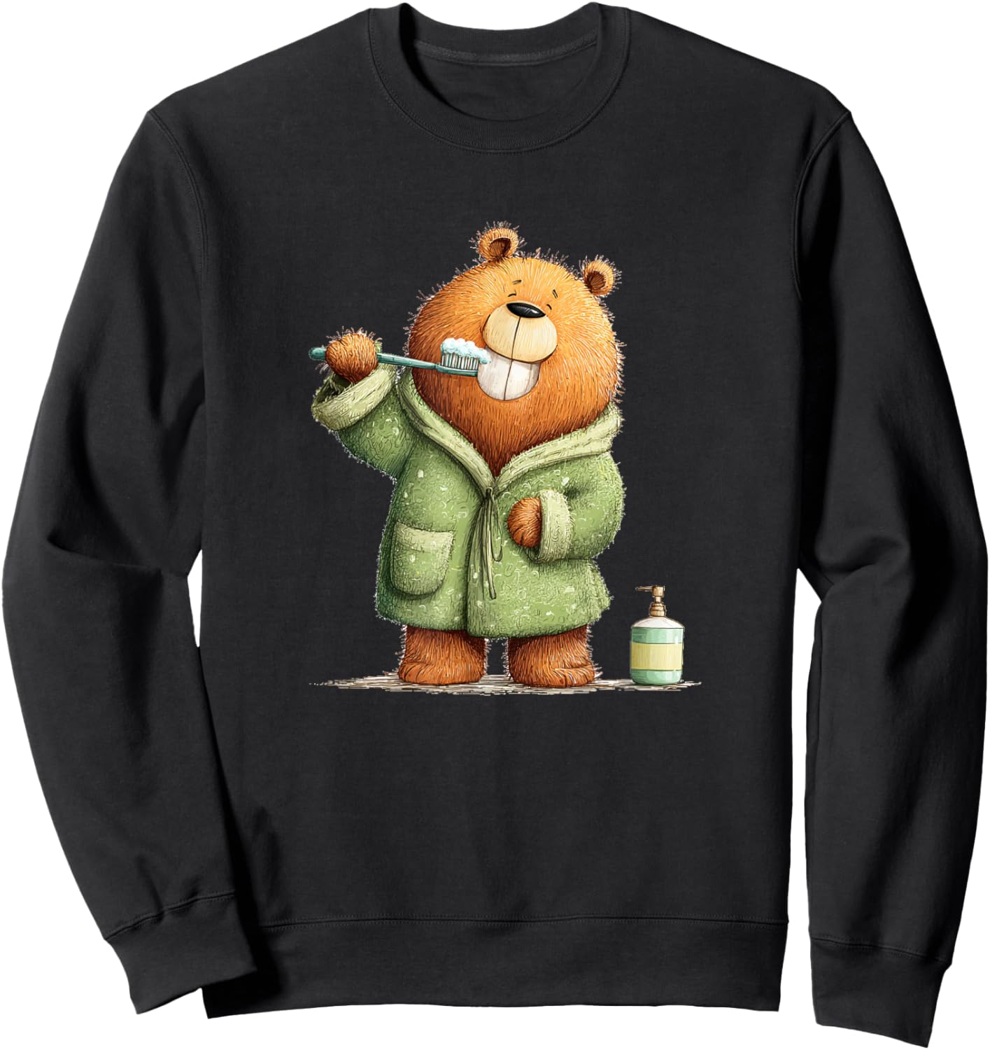Cute Teeth Brushing Teddy Bear Graphic for Boys and Girls Sweatshirt - Sweatshirt | Black
