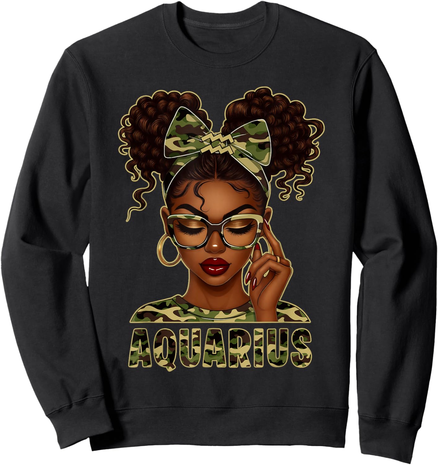 It's My Birthday Aquarius Girl Camo Zodiac Black Queen Sweatshirt - Sweatshirt | Black