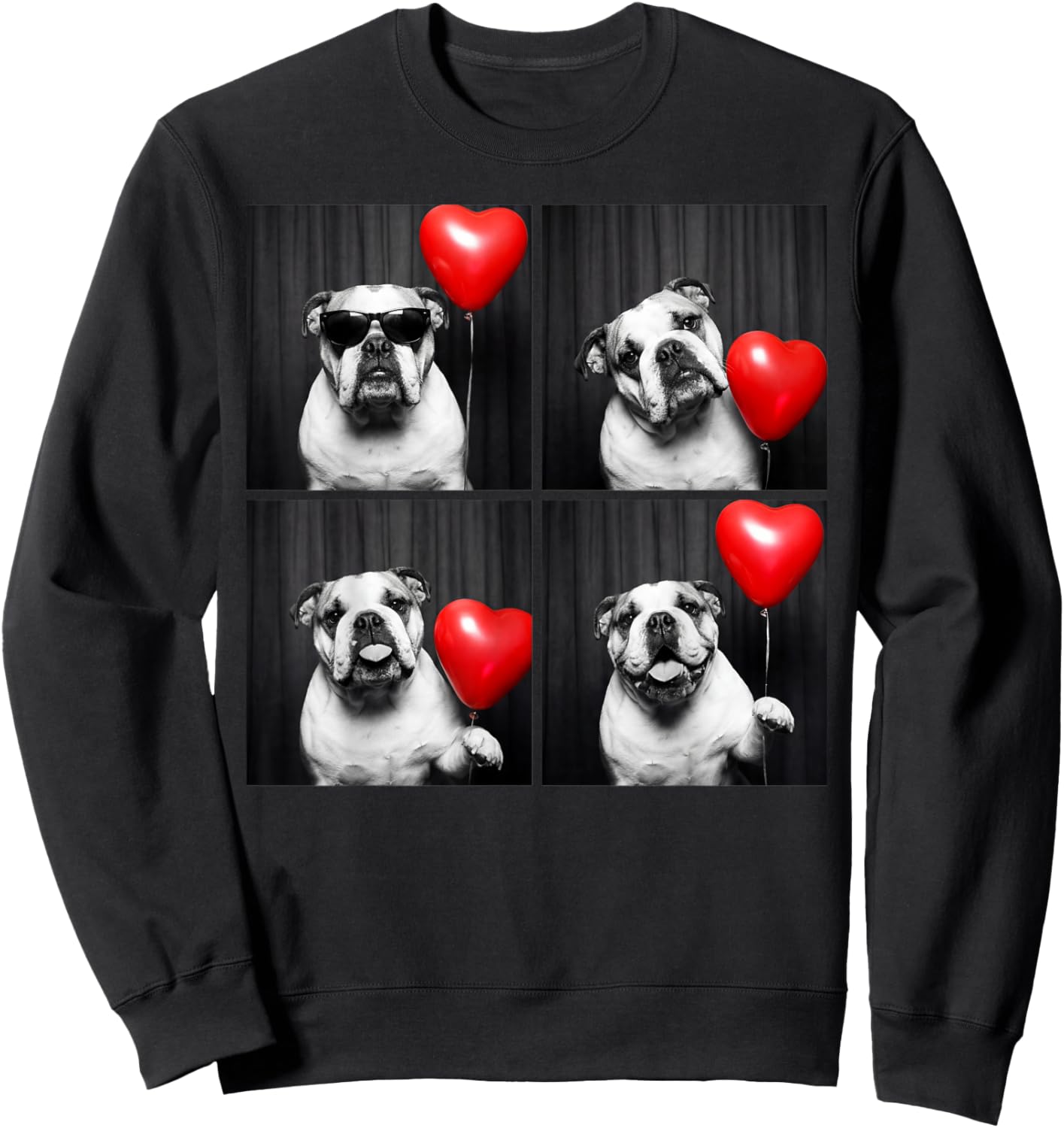 English Bulldog Photobooth Dog Lover Valentines Design Sweatshirt - Sweatshirt | Black