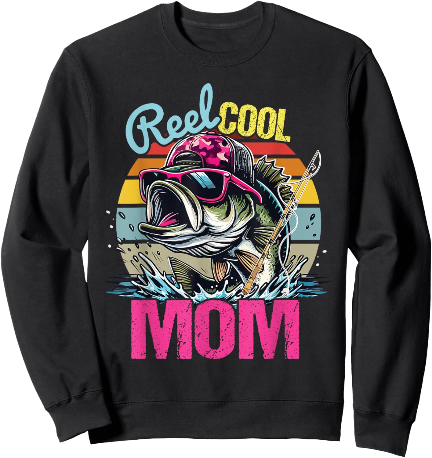 Vintage Reel Cool Mom Fishing Mom Mother's Day Sweatshirt - Sweatshirt | Black
