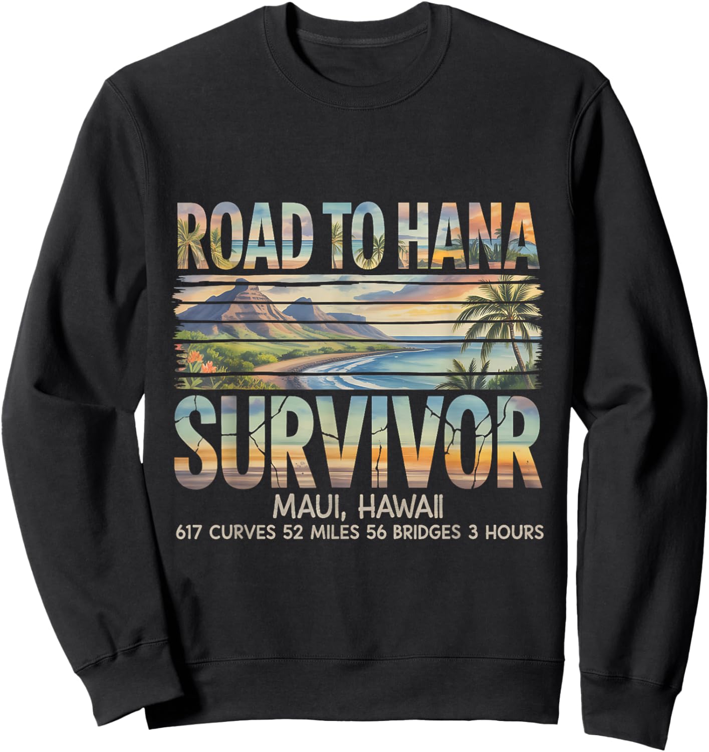 Retro Road to Hana Survivor Maui Hawaii 2026 Trip Vacation Sweatshirt - Sweatshirt | Black