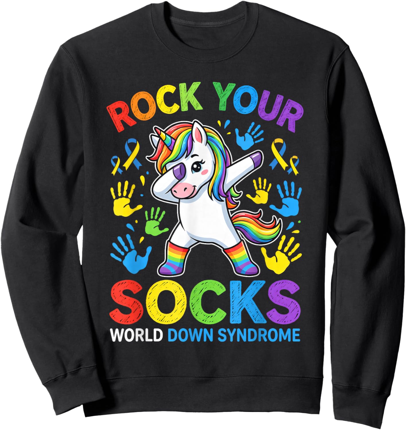 Rock Your Socks World Down Syndrome Awareness Unicorn Kids Sweatshirt - Sweatshirt | Black