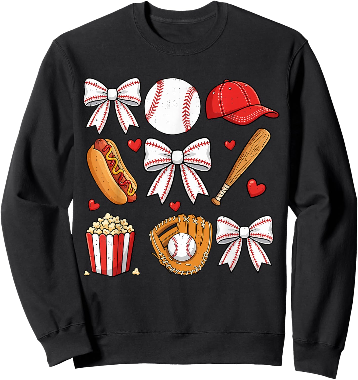 Cute Baseball Bow Girls Baseball Mom Mama Game Day Sweatshirt - Sweatshirt | Black