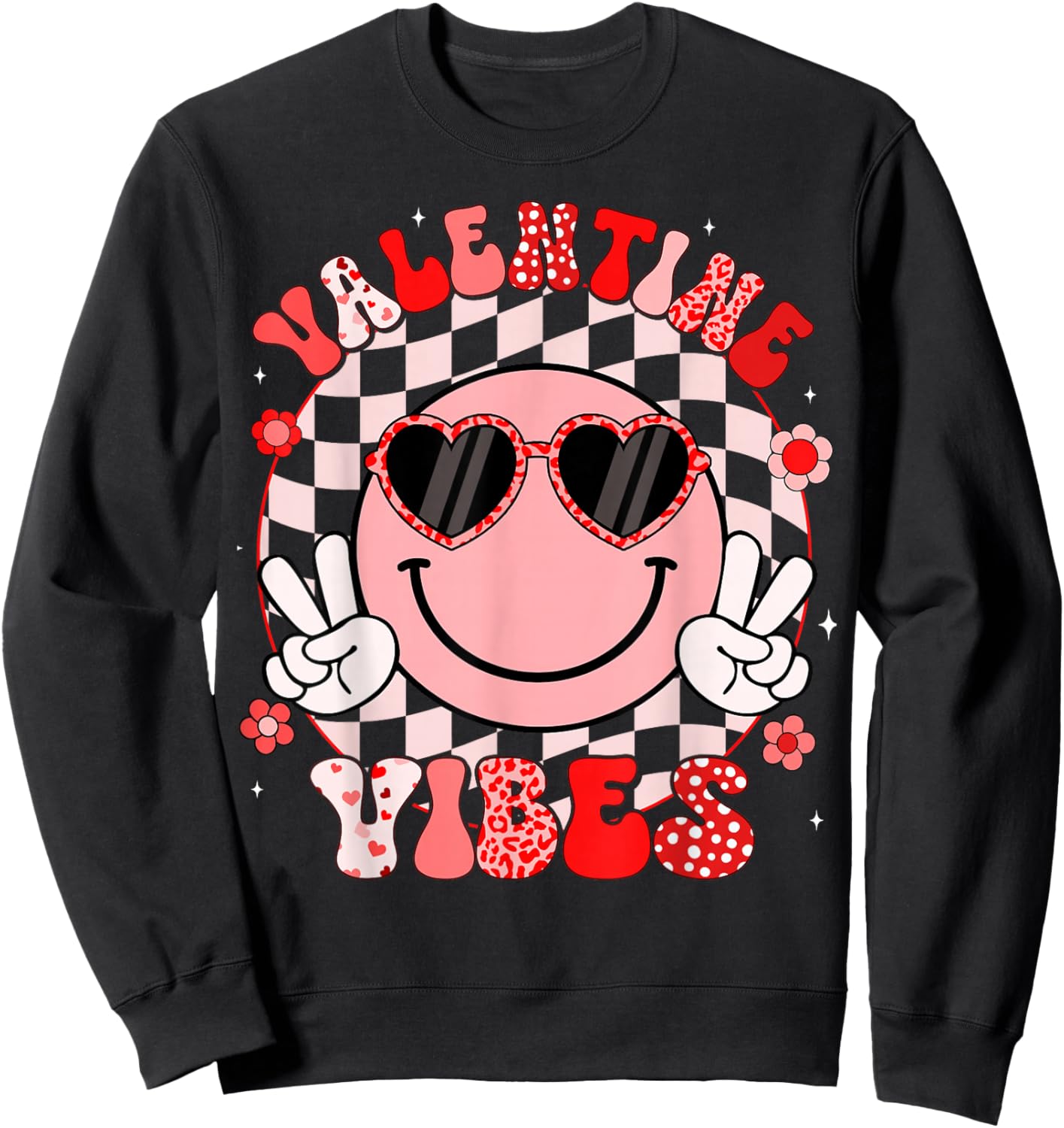 Groovy Valentine Vibes Valentines Day Shirts Women Girl Kids Sweatshirt - Sweatshirt | Black