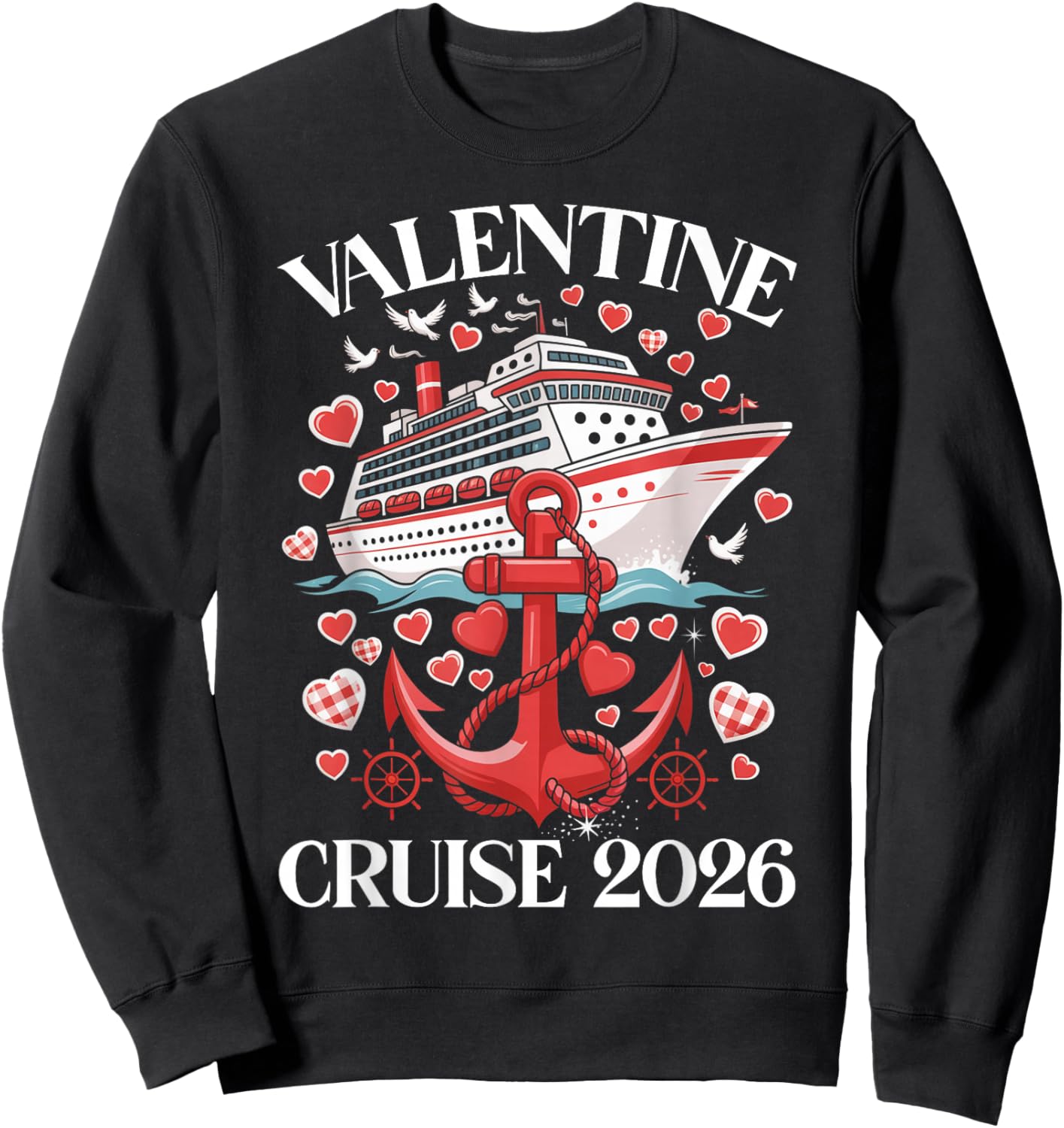 Cute Valentine Cruise 2026 Matching Couple Holiday Sweatshirt - Sweatshirt | Black