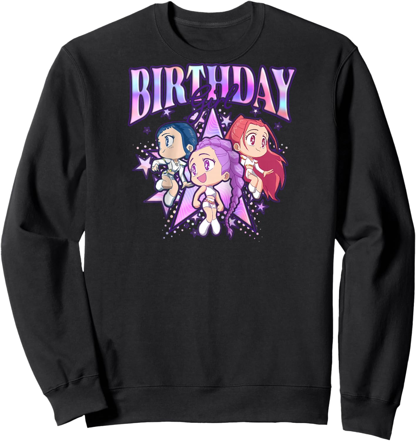 Kpop Demon Hunters Birthday Girl Cute Chibi Group Shot Raglan Baseball Sweatshirt - Sweatshirt | Black