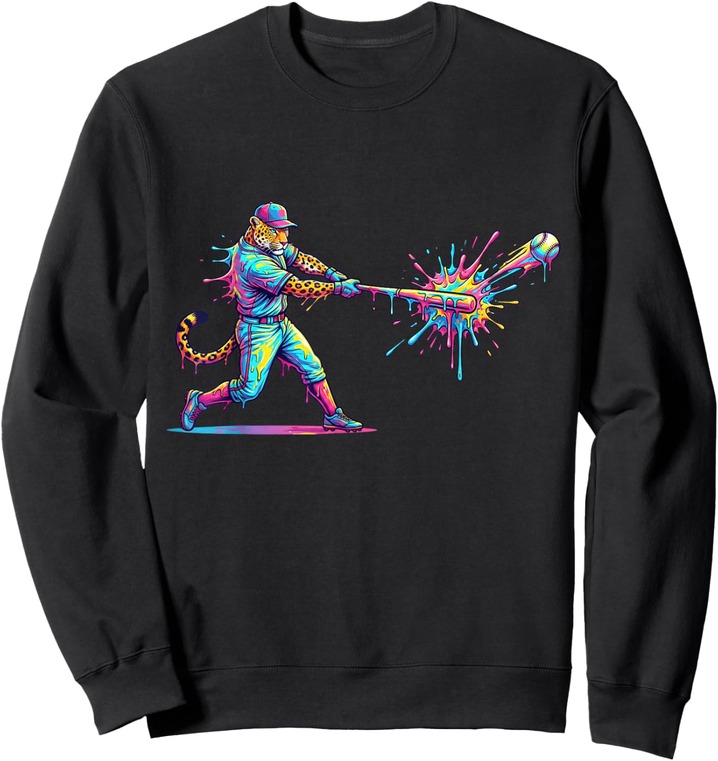 Funny Leopard Baseball Player Ice Cream Drip for Boys Kids Sweatshirt - Sweatshirt | Black