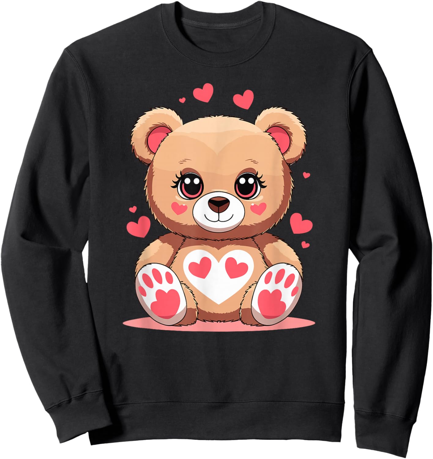 Adorable Teddy Bear with Hearts Romantic Valentine Love Sweatshirt - Sweatshirt | Black