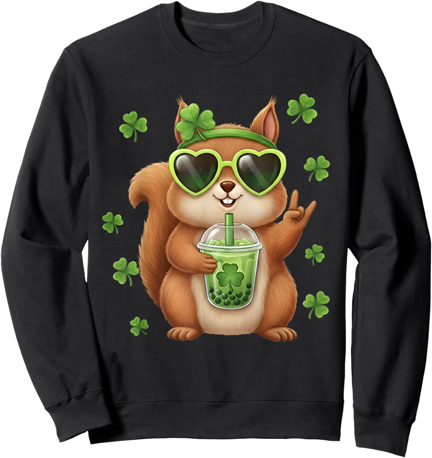 Cute Squirrel St Patricks Day Shamrock Squirrel Rock Lovers Sweatshirt - Sweatshirt | Black