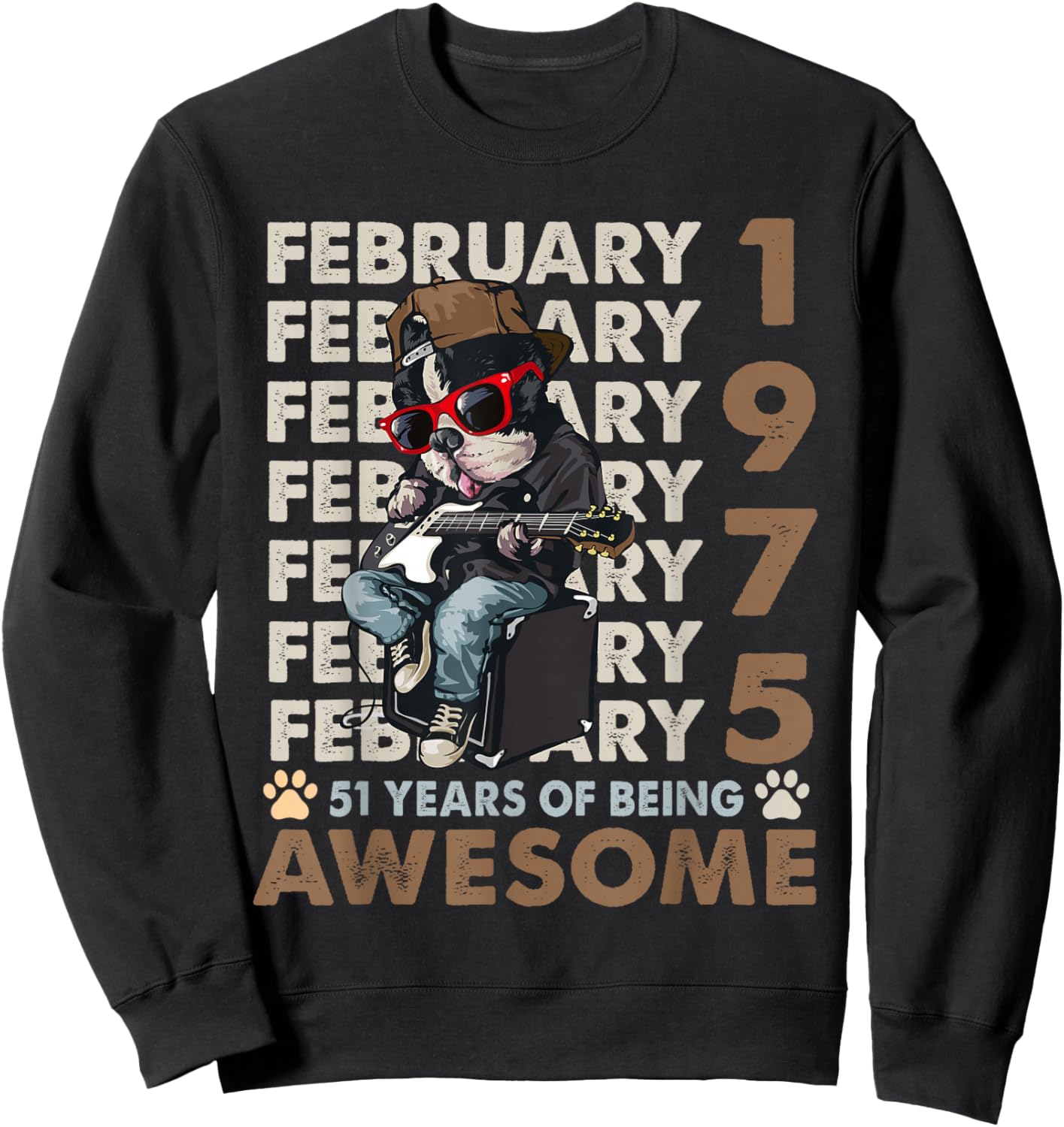 51st Birthday Dog Lover February 1975 Vintage 51 Years Old Sweatshirt - Sweatshirt | Black