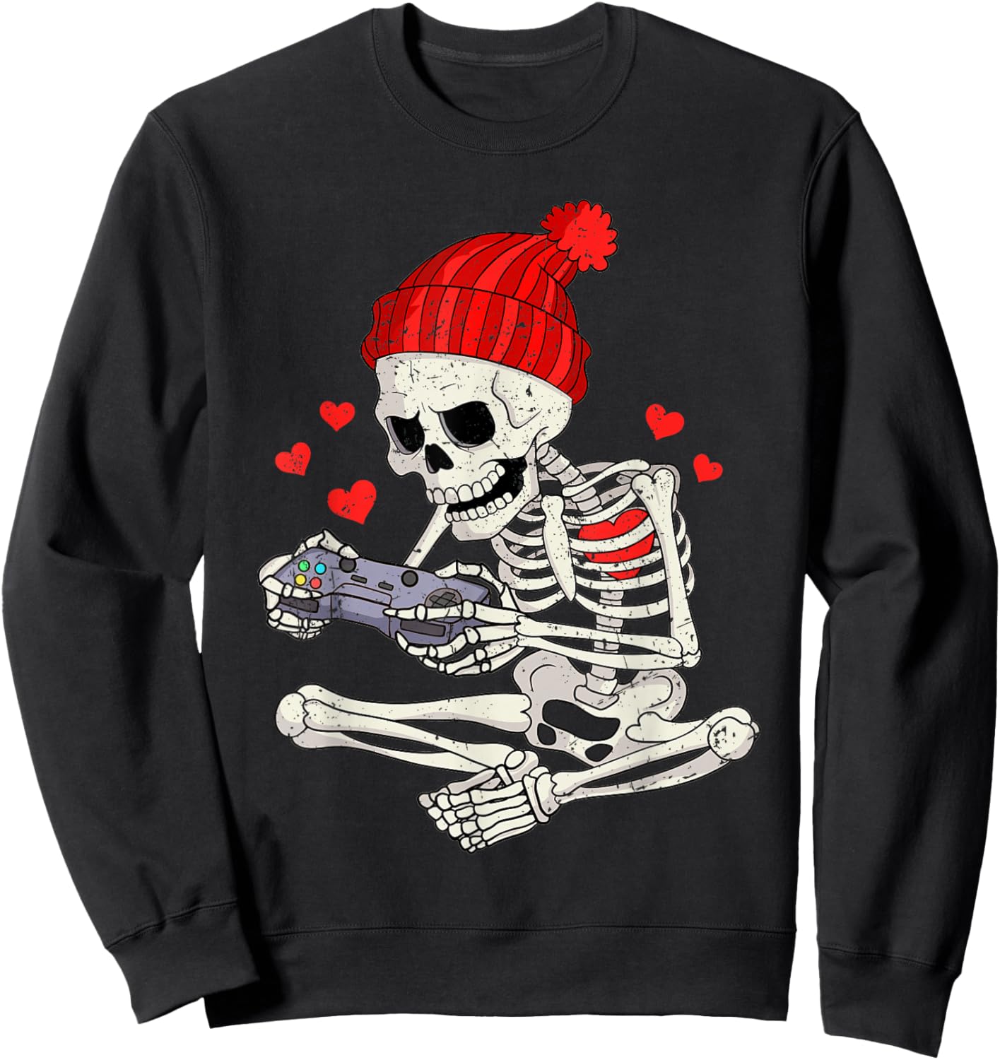 Funny Boys Valentines Skeleton Gamer Video Games Gaming Sweatshirt - Sweatshirt | Black