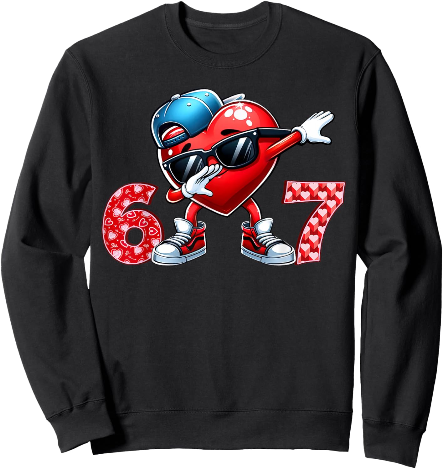 67 Meme 6 7 Heart Dabbing Six Seven Valentines Day Boys Kids Sweatshirt - Sweatshirt | Black