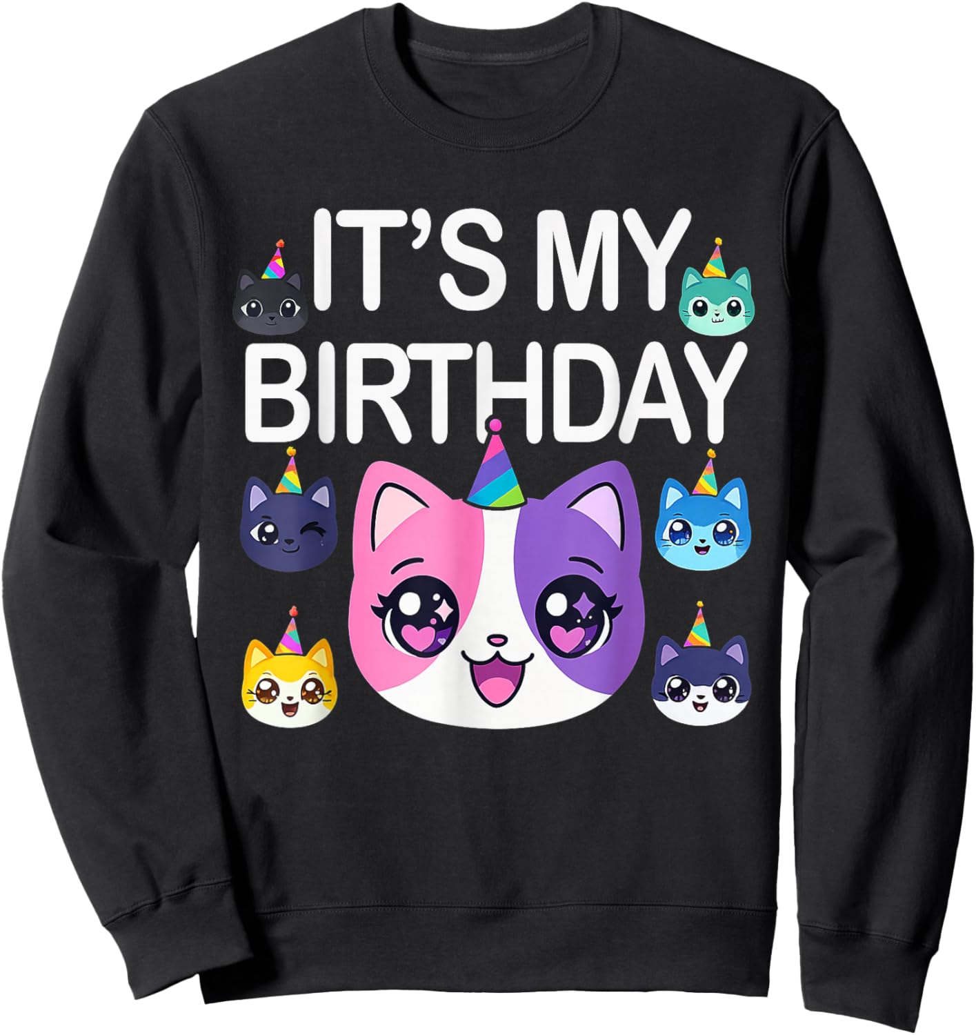 Meemeow Cats Plush Squishy Pink Birthday Design Sweatshirt - Sweatshirt | Black