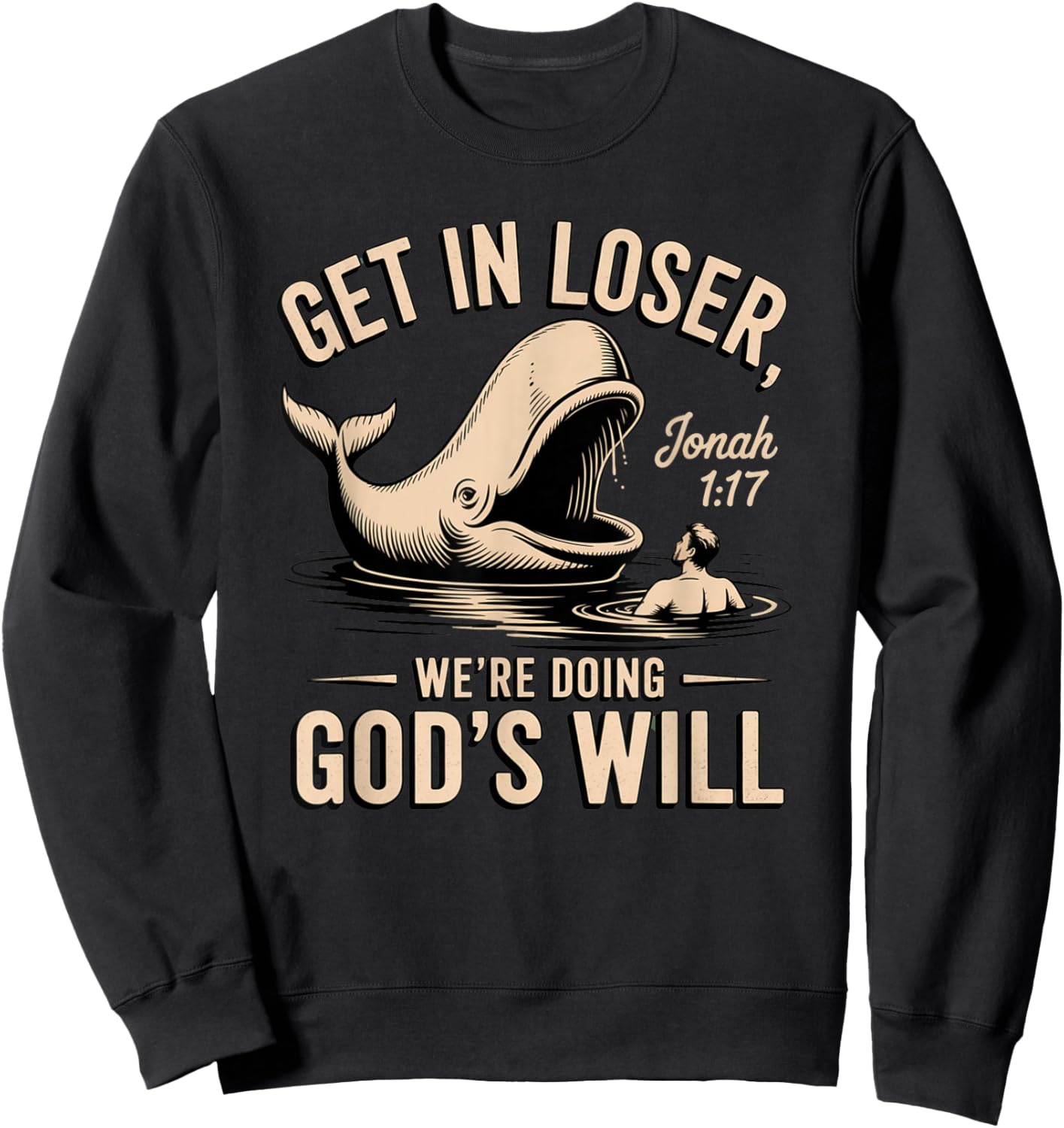 Jonah 1:17 Funny Whale Bible Verse Design Sweatshirt - Sweatshirt | Black
