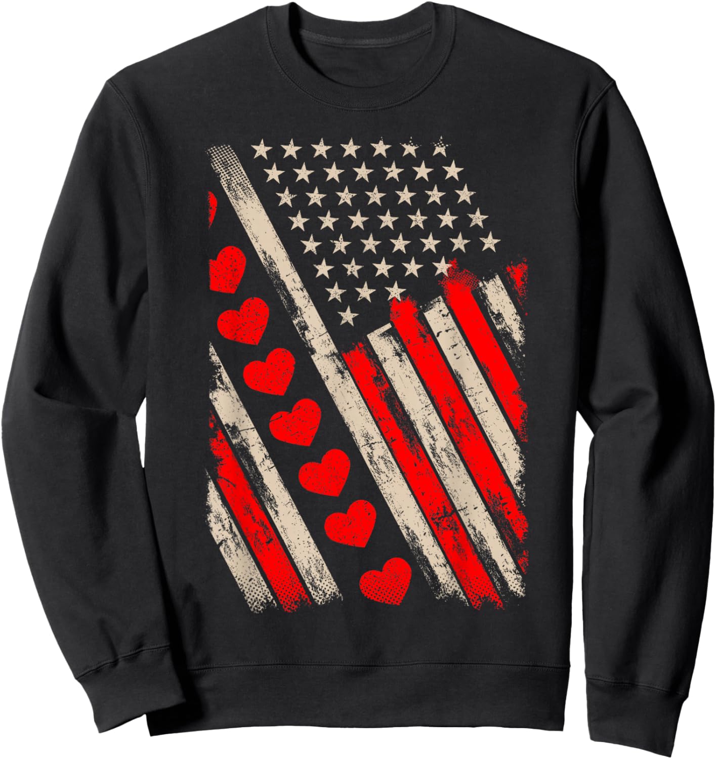 Vintage Valentines Day American Flag Hearts Boys Kids Sweatshirt - Sweatshirt | Black