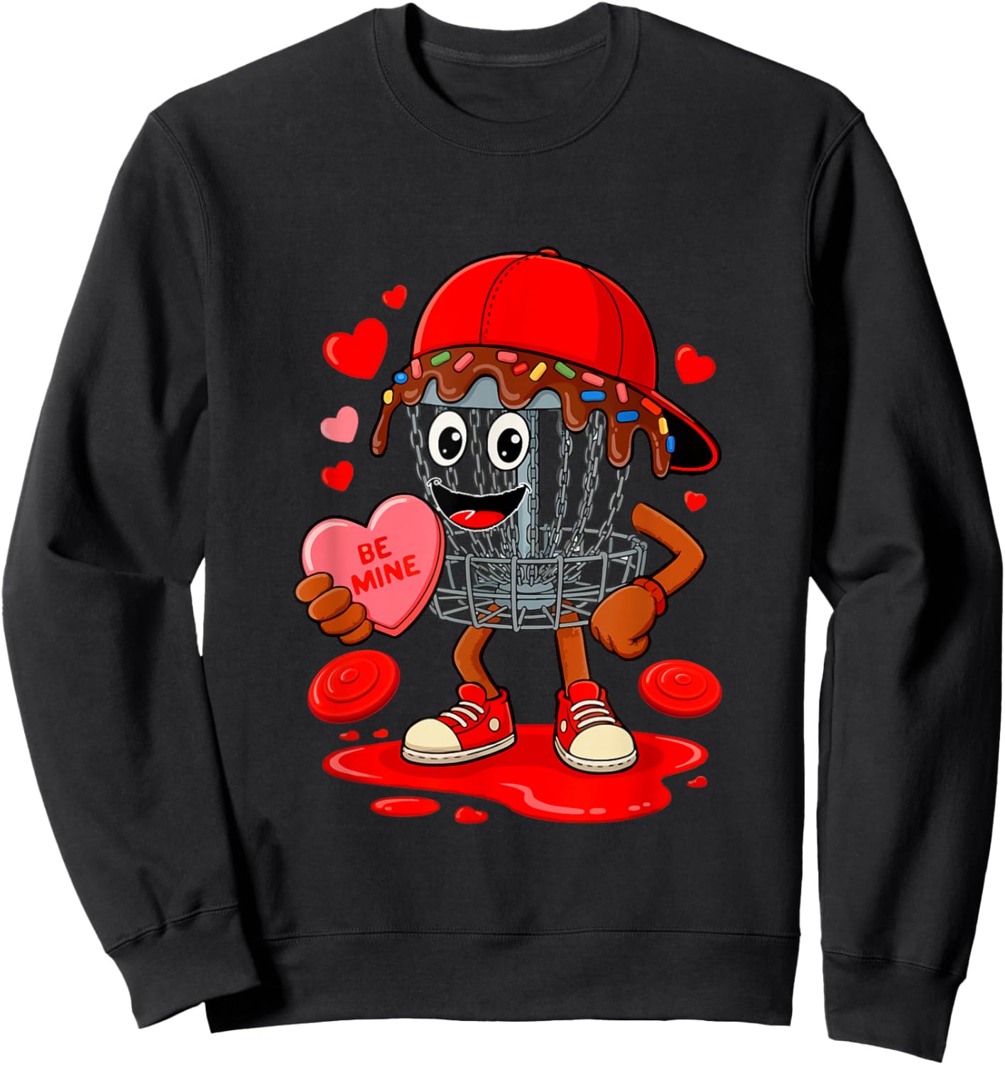 Disc Golf Equipment Player Valentine Hearts Costume Dripped Sweatshirt - Sweatshirt | Black