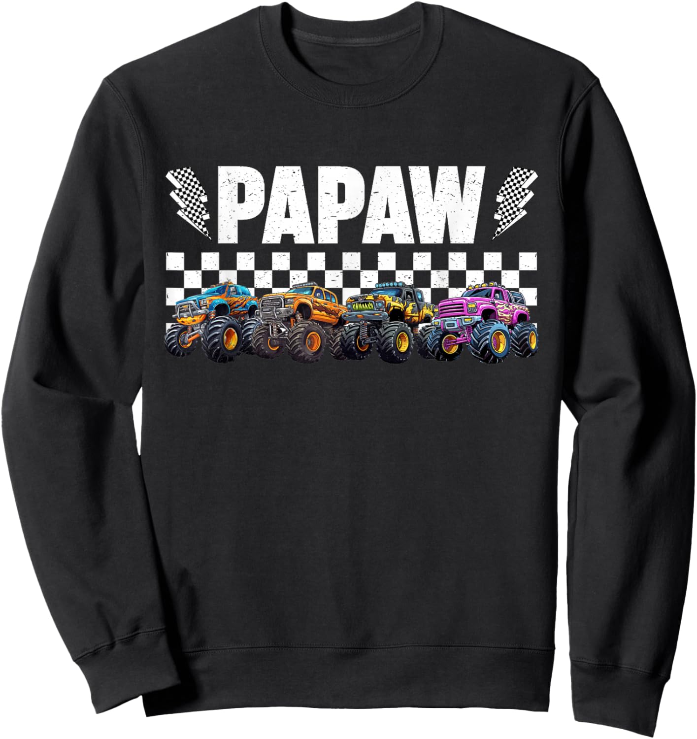Papaw Retro Monster Truck Family Crew Birthday Matching Sweatshirt - Sweatshirt | Black