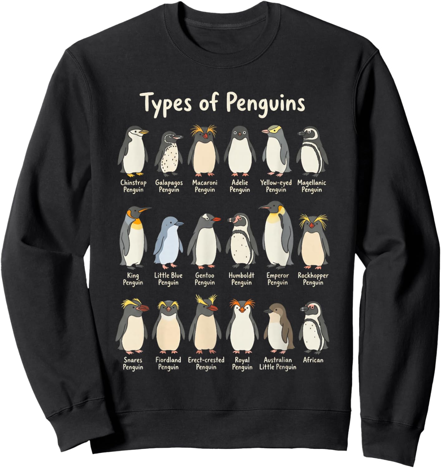 Types of Penguins Species Chart Antarctic Birds Design Sweatshirt - Sweatshirt | Black