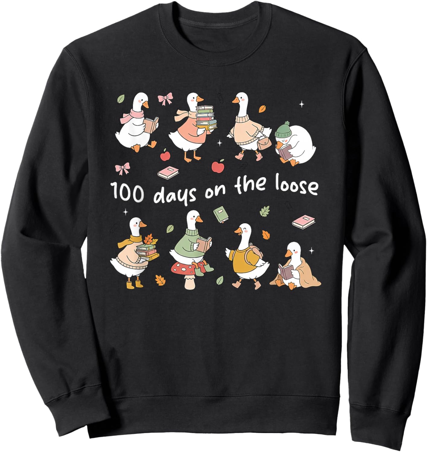 100 Days On-The-Loose Silly-Goose Teacher Girl Kid 100th Day Sweatshirt - Sweatshirt | Black