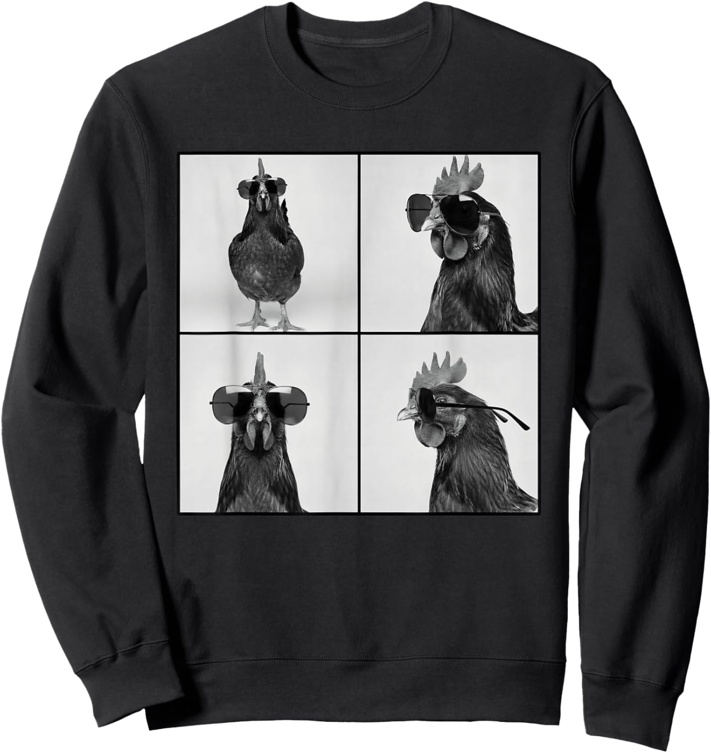 Rooster in Photobooth with Sunglasses | Chicken Photo Sweatshirt - Sweatshirt | Black
