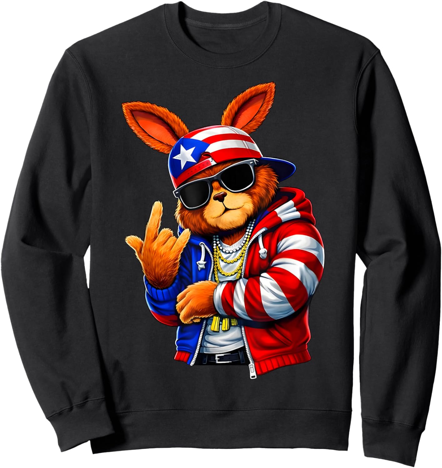 Cool Bunny Puerto Rico Flag Gifts Women Kids Sweatshirt - Sweatshirt | Black
