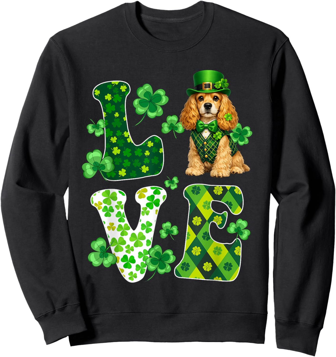 Love Cocker Spaniel Dog St Patricks Day Dog Lover Sweatshirt - Sweatshirt | Black