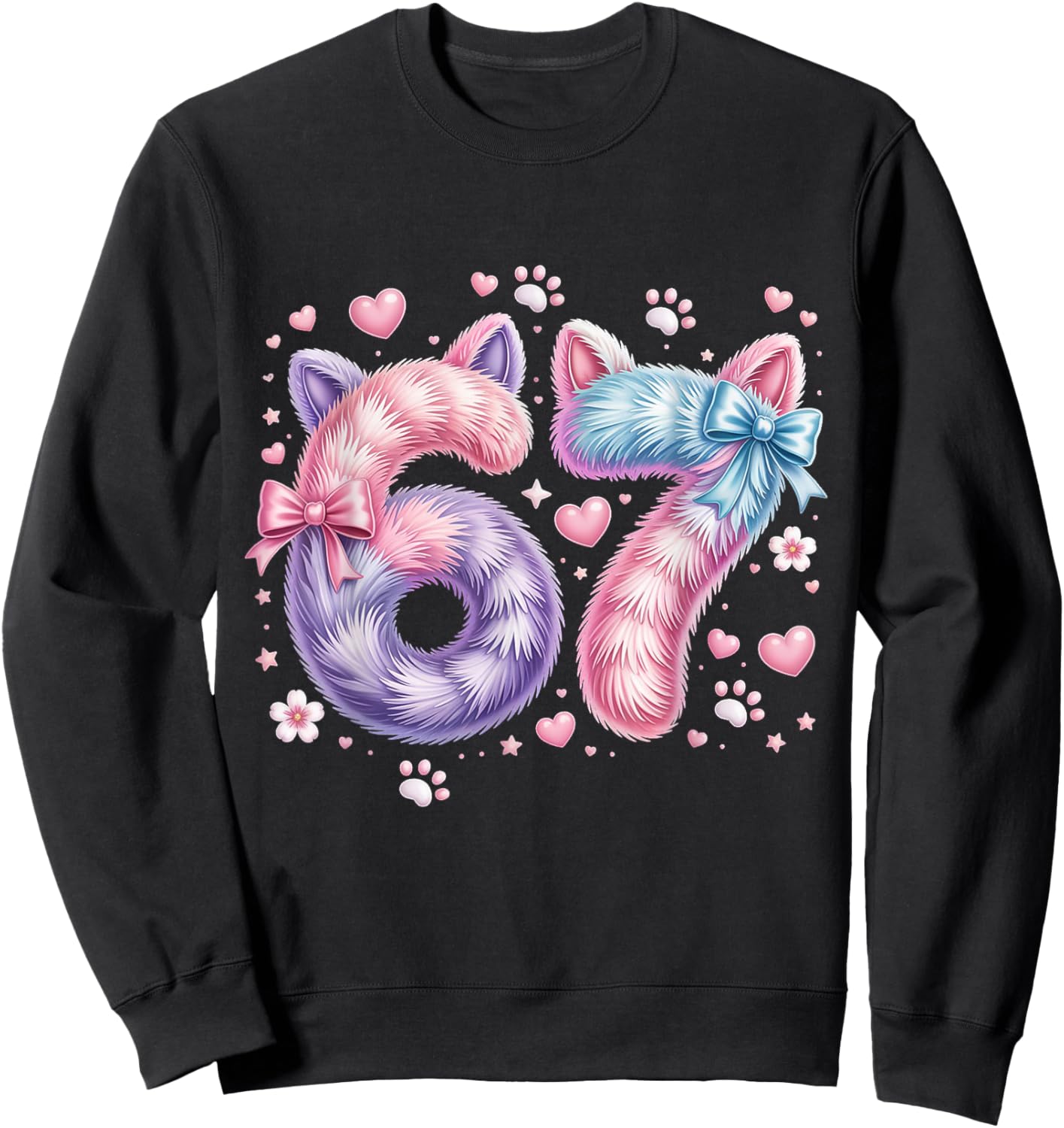 67 Six Seven Cat Shirt Kids Girls Boys Cat 6 7 Cat Six Seven Sweatshirt - Sweatshirt | Black