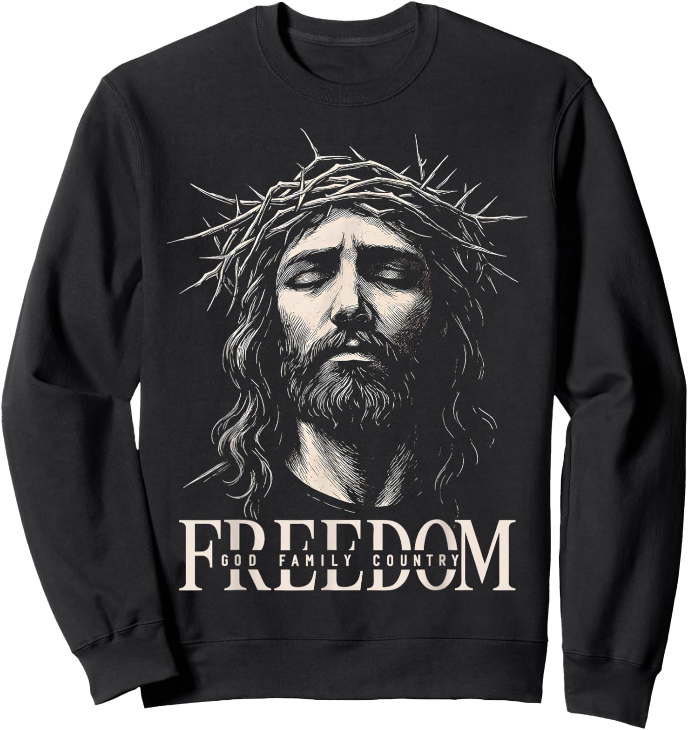 HUGvyn Freedom Jesus Christian Face Crown God Family Country Sweatshirt - Sweatshirt | Black