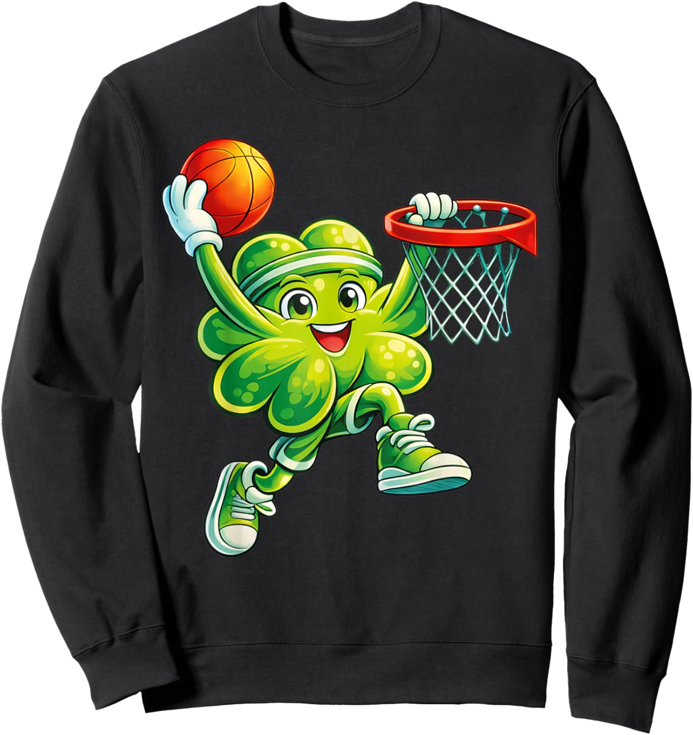 Funny Shamrock Playing Basketball St Patricks Day Boys Kids Sweatshirt - Sweatshirt | Black