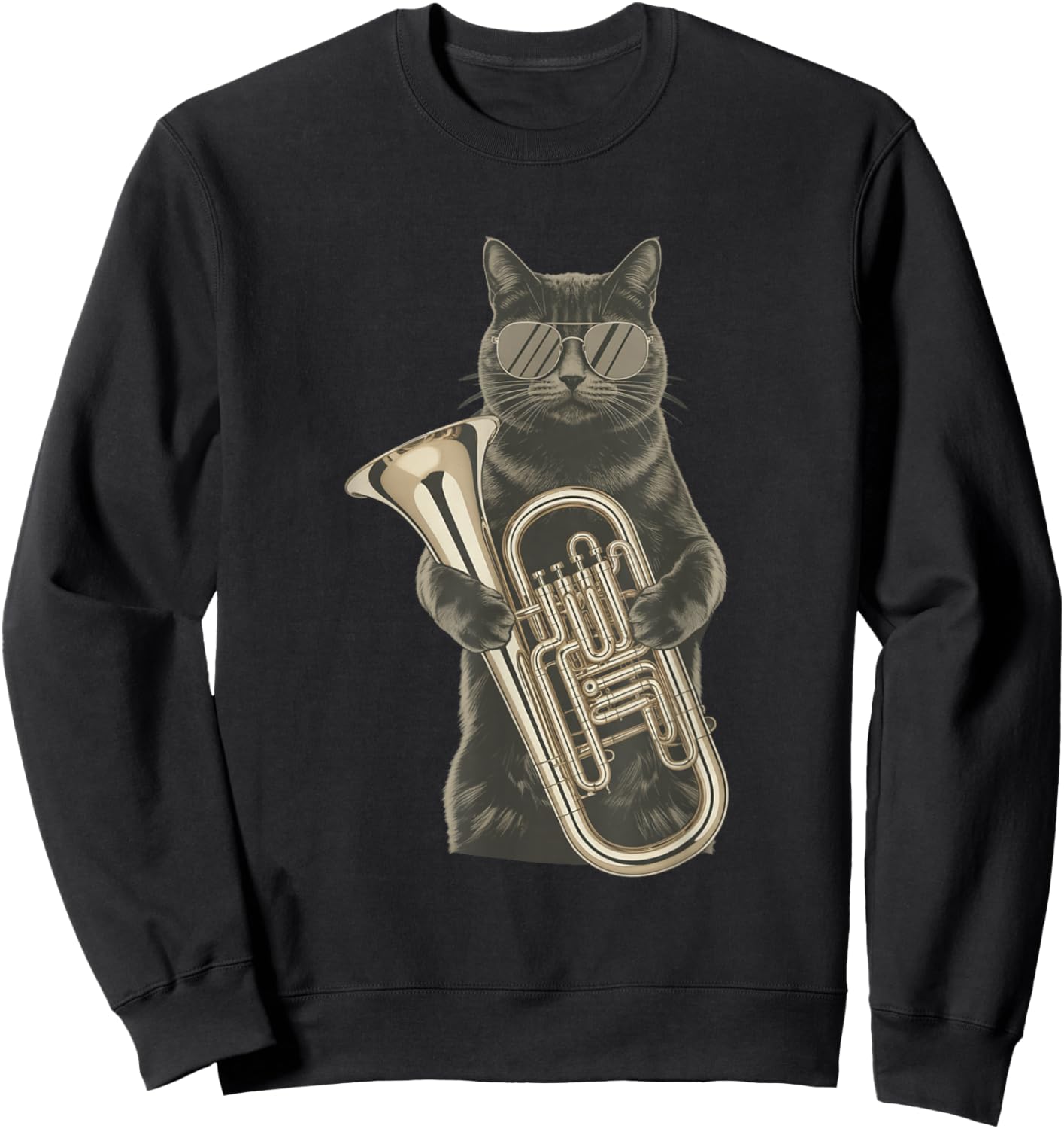Moggy Cat Sunglasses Tuba Domestic Shorthair Tubist Sweatshirt - Sweatshirt | Black