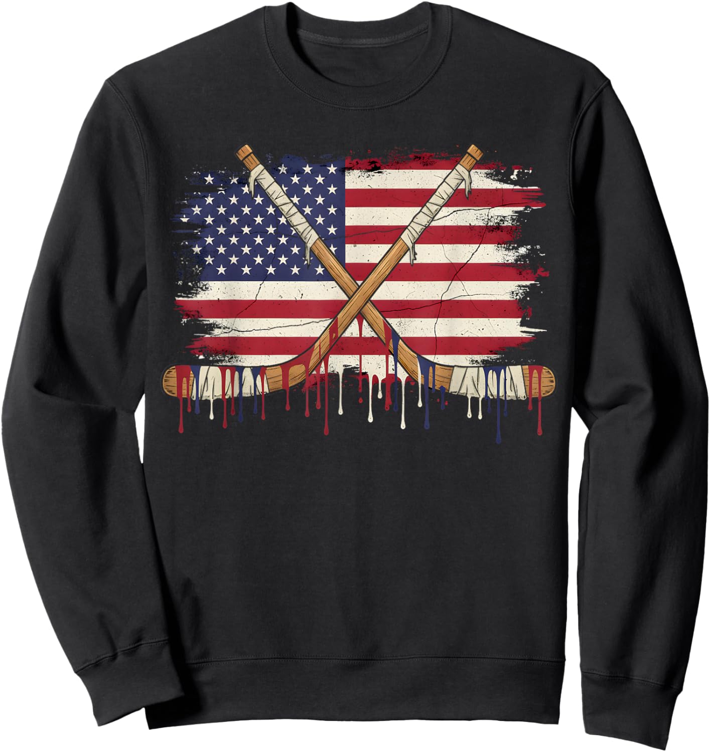 Ice Hockey Ice Cream Drip Boys American Flag Youth Players Sweatshirt - Sweatshirt | Black
