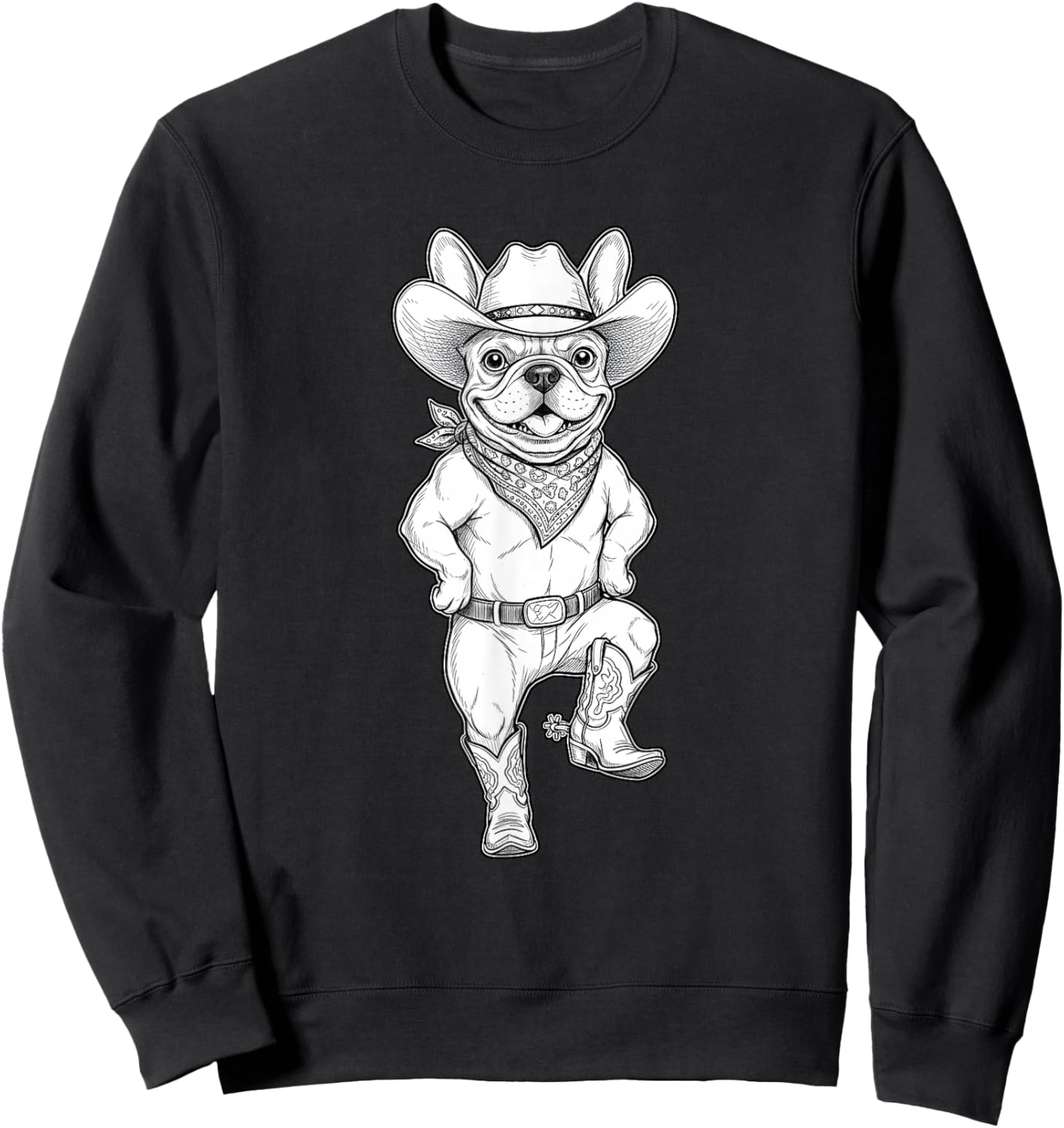 Howdy French Bulldog Cowboy Western Country Vintage Sketch Sweatshirt - Sweatshirt | Black