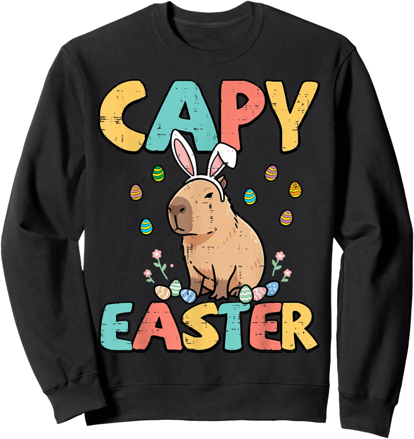 Capy Easter Capybara Bunny Ears Cute Rodent Women Girls Kids Sweatshirt - Sweatshirt | Black