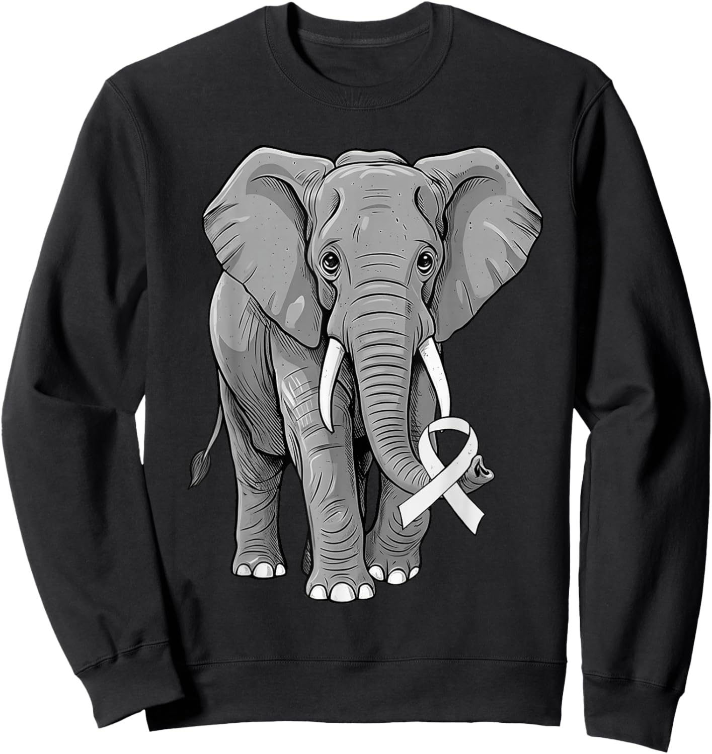 Lung Cancer Awareness Elephant White Ribbon Support Sweatshirt - Sweatshirt | Black